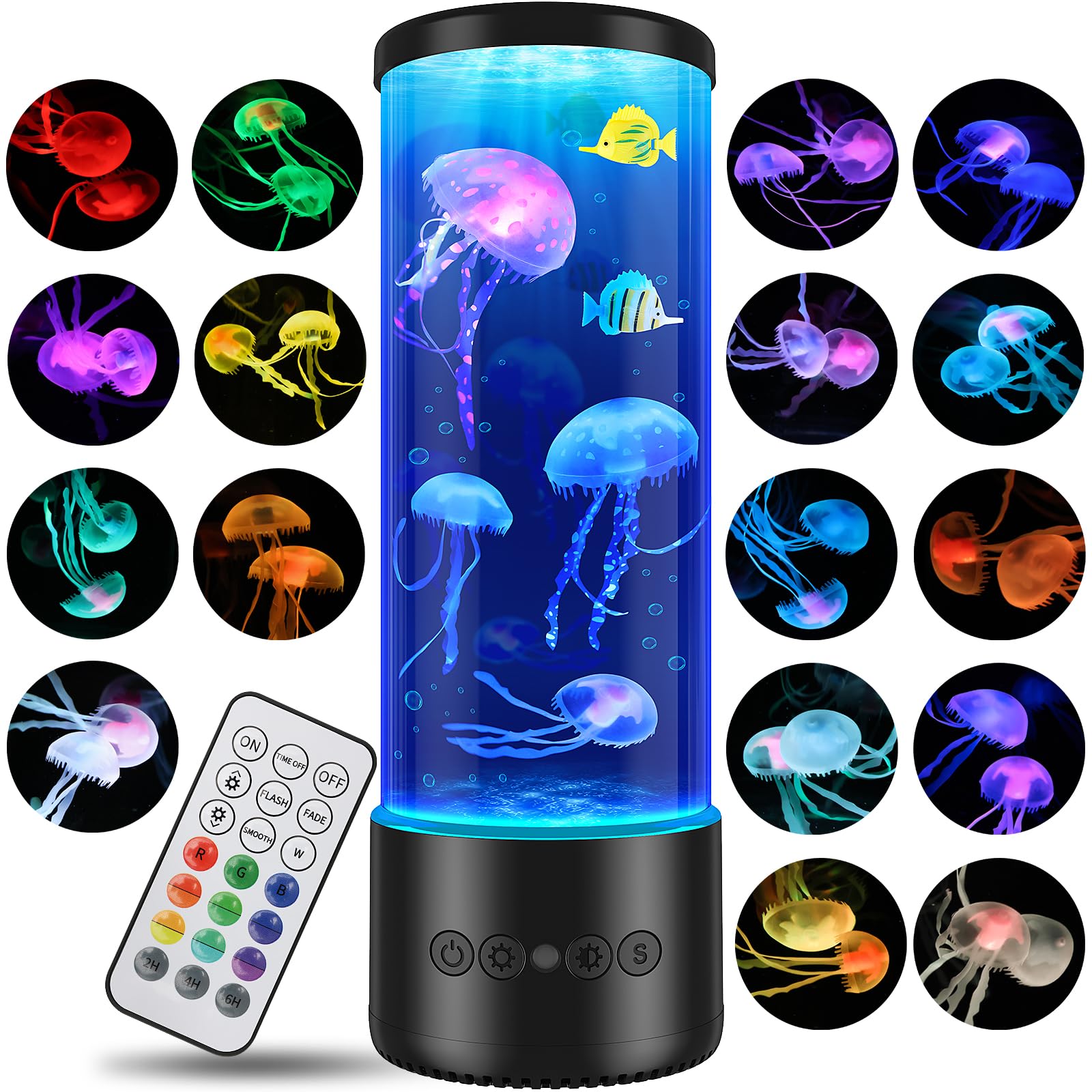 Quallen lampe mit 17 Farben und Fernbedienung, Jellyfish Lamp mit 4 Lichtmodi, LED Quallen Aquarium Lampe für Kinder Erwachsene