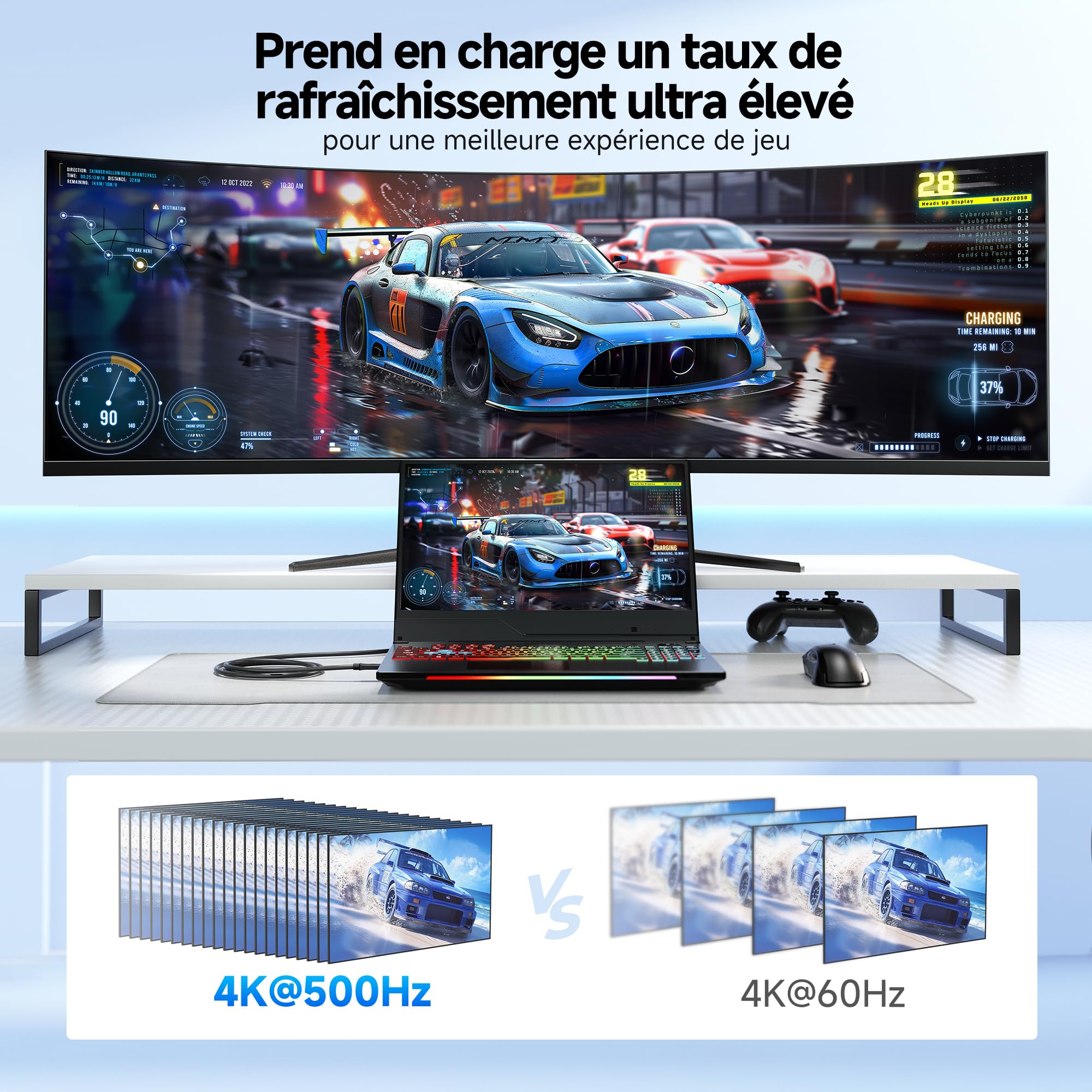 Cable Matters Câble USB-C vers DisplayPort 2.1, Unidirectionnel, 1,8m | 8K@165Hz, 4K@480Hz, UHBR13.5, 54Gbit/s DP54, câble Thunderbolt 5 vers DisplayPort, non compatible avec les moniteurs USB-C
