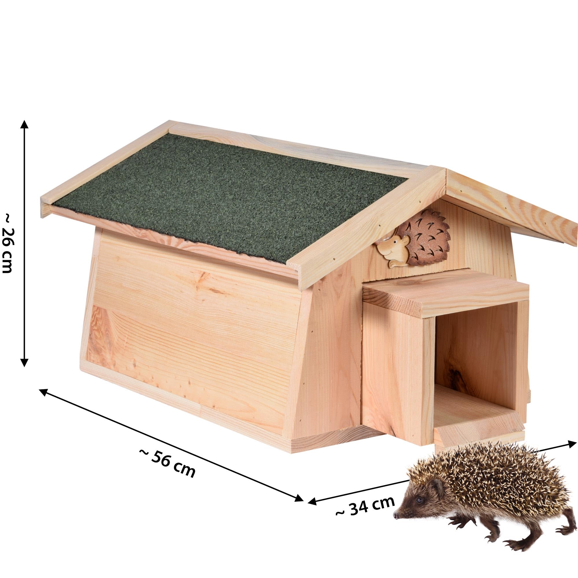 dobar® 22216e Igelhaus Mecki - Igelschlafhaus aus Massivholz - Igelhöhle für den Garten - Igelschlafplatz mit Schleuse - Igelhotel mit herausziehbarem Eingang - 54 x 35 x 26 cm - Grün