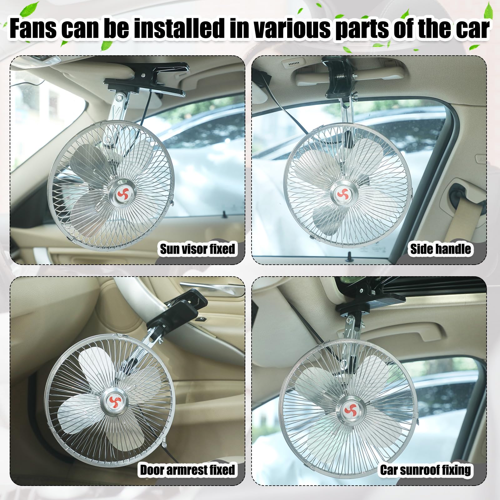 Tujoe Confezione da 2 ventole per accendisigari da 12 V, con rotazione a 360 gradi, in metallo, portatili, per camion, camper, golf, cart, autobus, trattori (20,3 cm)