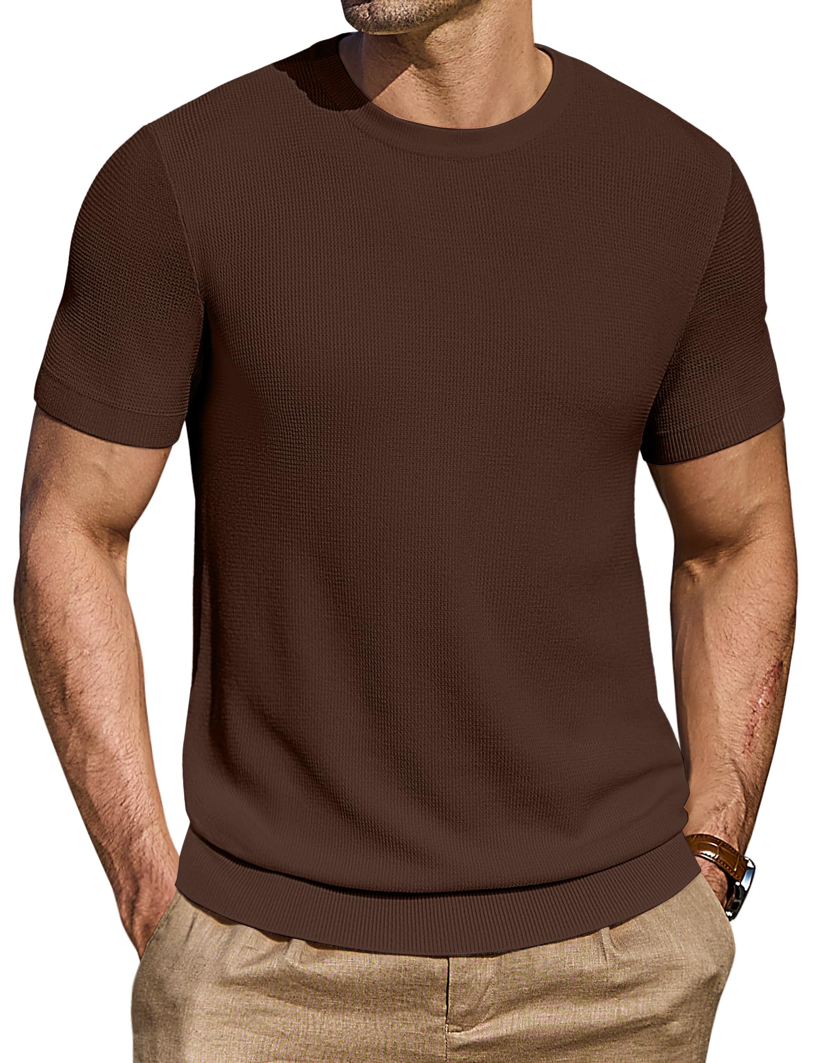 COOFANDY T-Shirts für Herren Kurzarm Strick Shirt mit Rundhals Sommer Shirt Oberteile