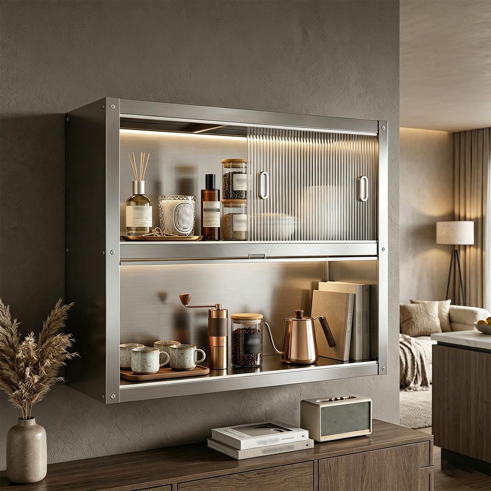 Pensili Cucina In Acciaio Inox Con Porte Scorrevoli In Acrilico