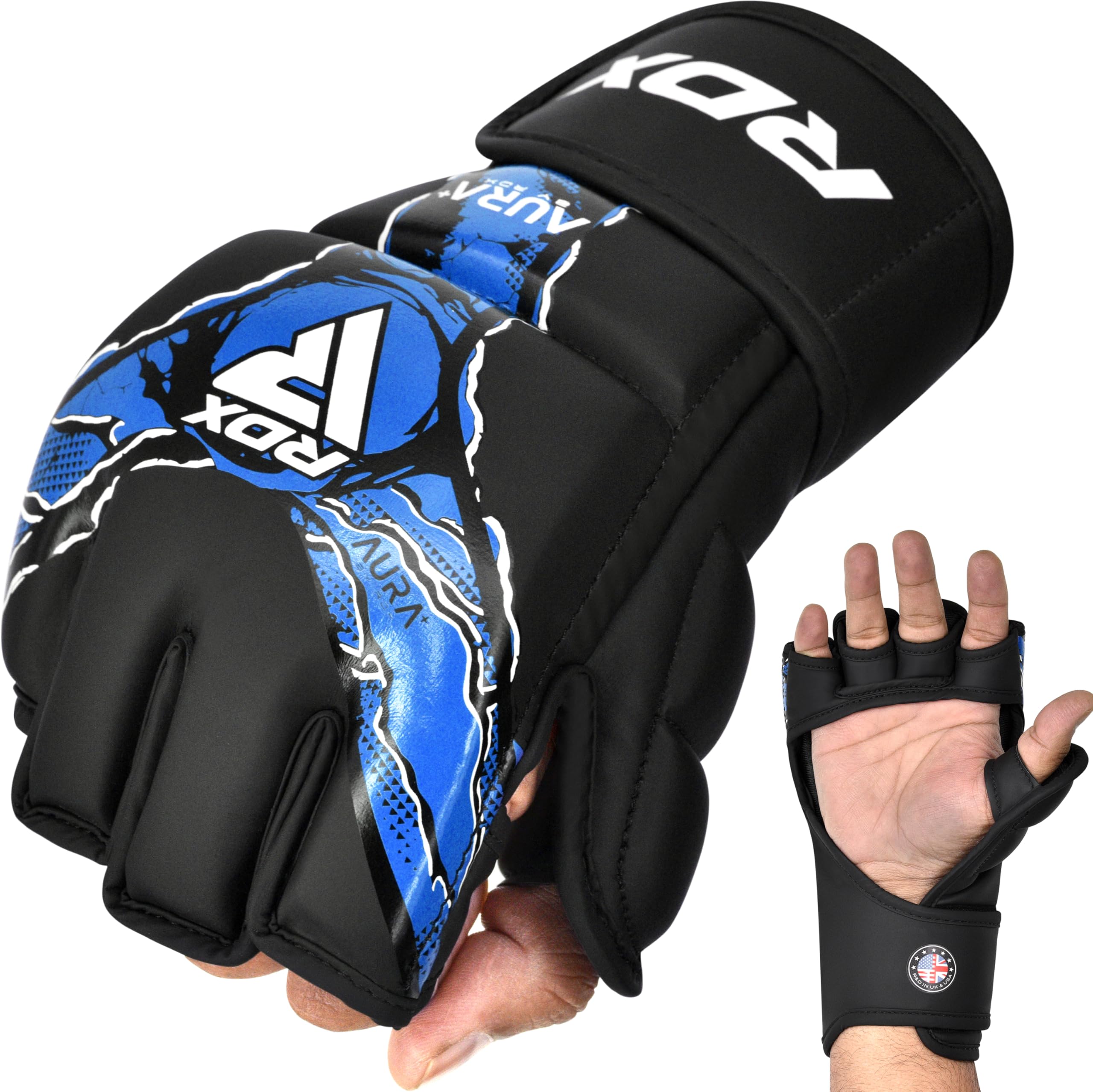 RDX Guanti Grappling Aura Plus F-17, Guanti MMA con Protezione Rinforzata per il Pollice, Guanti MMA Sparring per Sparring e Allenamento, Guanti da Boxe MMA in Pelle Sintetica per Uomo e Donna