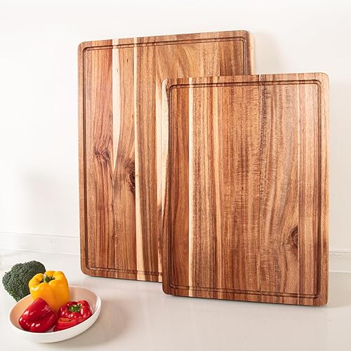 Miniatura 5 de GAOMON Tabla de cortar de madera de acacia extra grande de 20 x 15 pulgadas, tablas de cortar de cocina de 1.5 pulgadas de grosor con mango y ranura