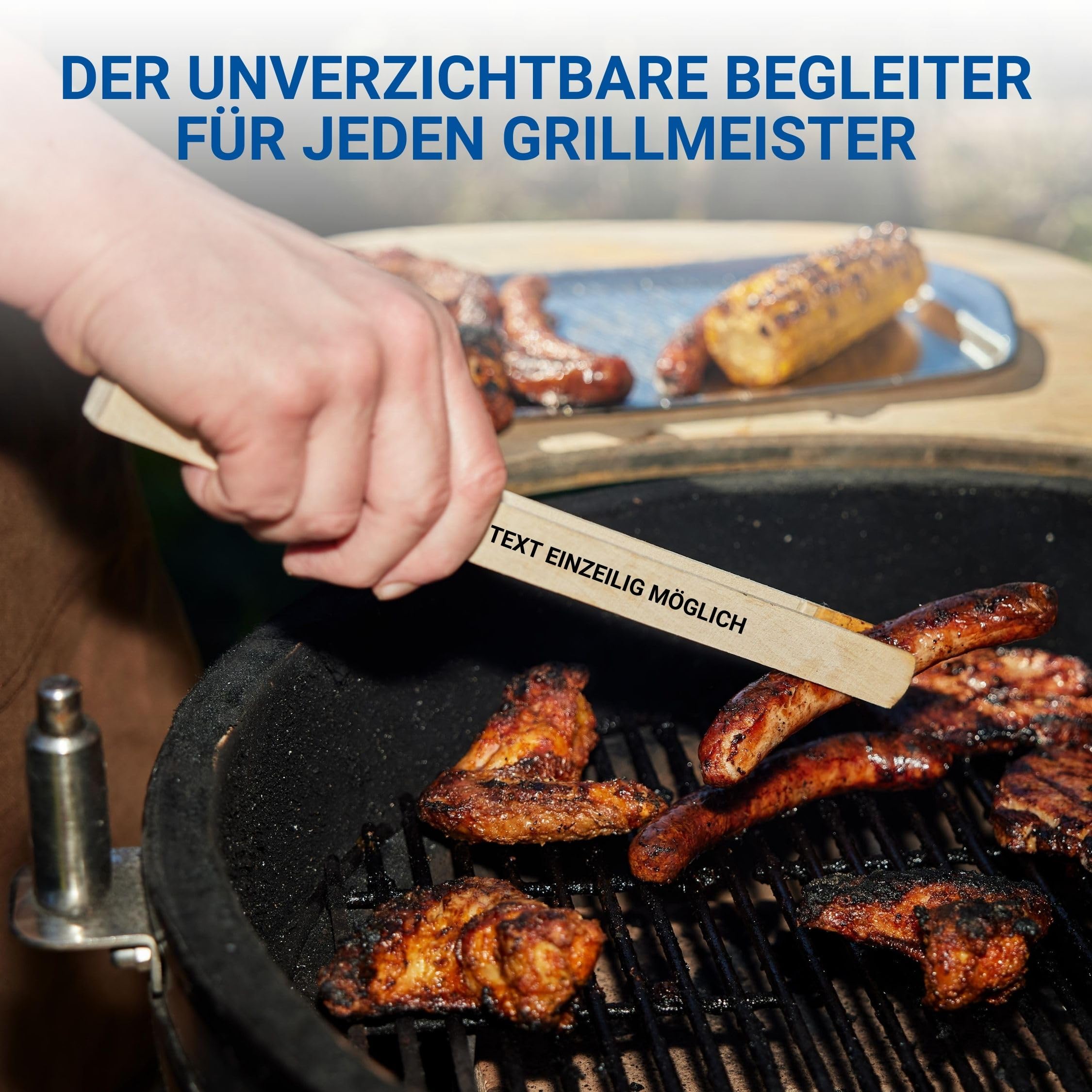 Pinza Barbecue 30cm Con Incisione Legno - Motivazione 'Insalata Kann Man Nicht Grillen', Faggio Naturale