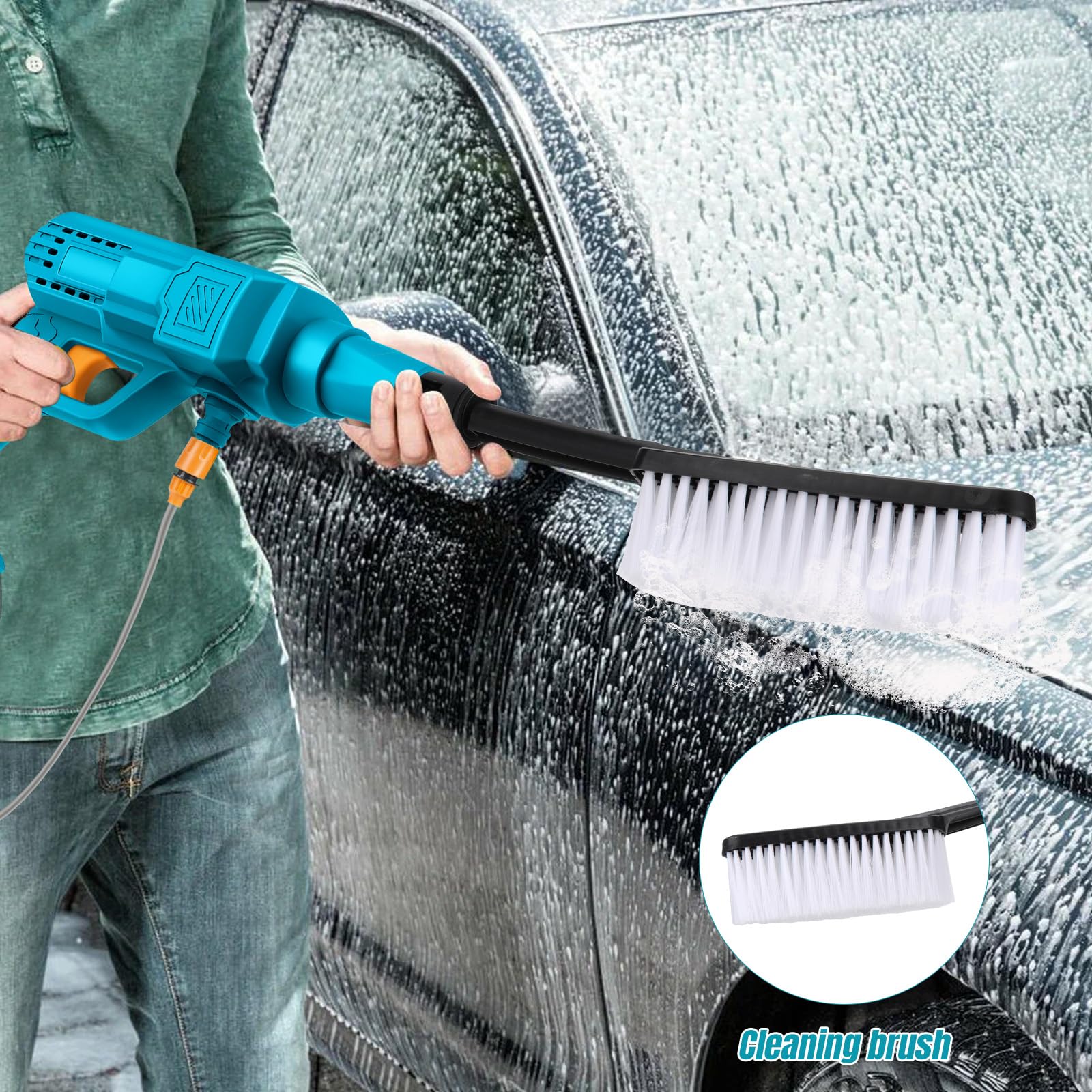 Nettoyeur Haute Pression sur Batterie Compatible avec Makita 18 V, Laveuse électrique sans Fil Machine à Laver Haute, Pistolet de Nettoyage Portable avec Tuyau