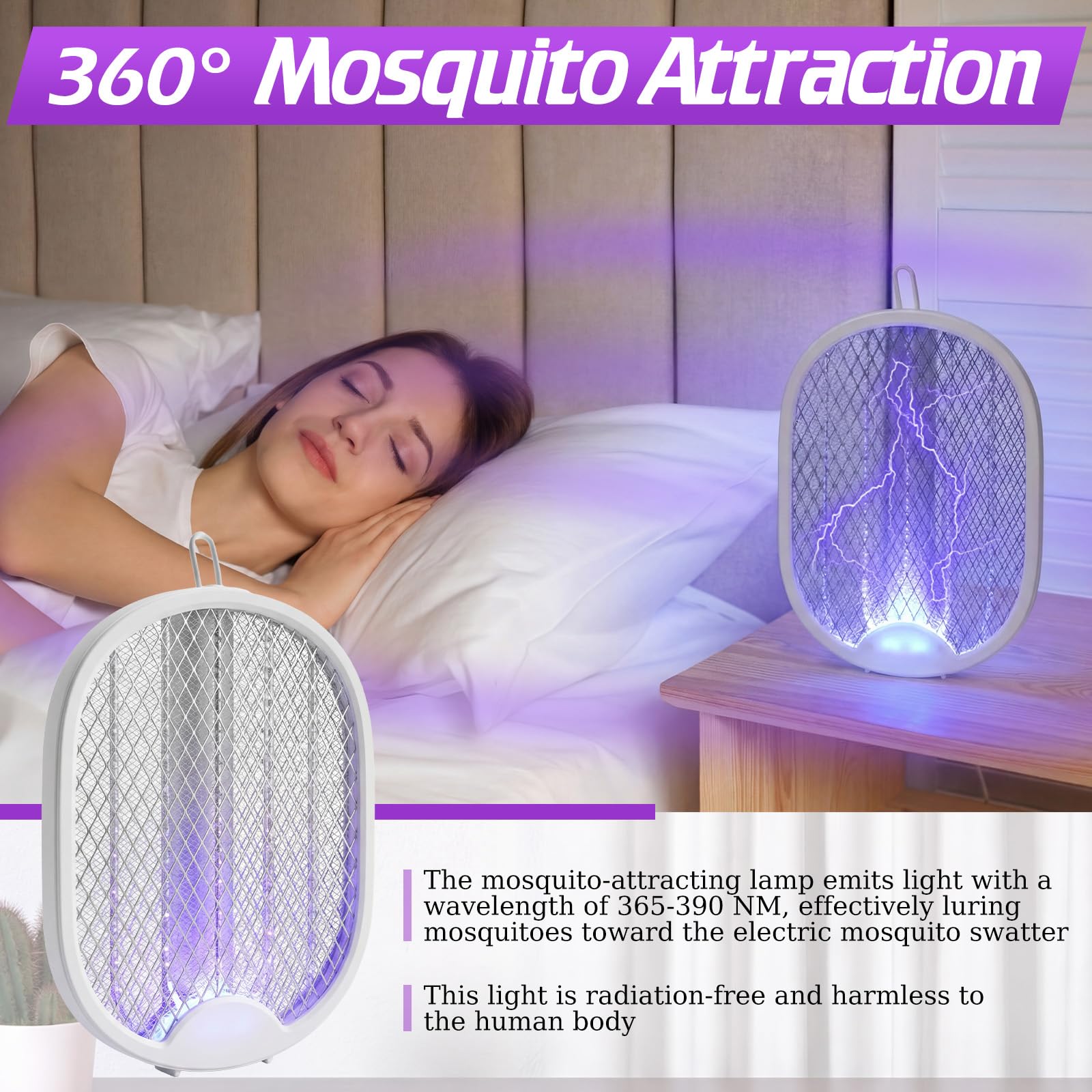 4 raquetas matamoscas eléctricas 2 en 1, raqueta matamoscas eléctrica recargable por USB, plegable, matamosquitos eléctrica con malla de seguridad de 3 capas y batería recargable de 1200 mAh