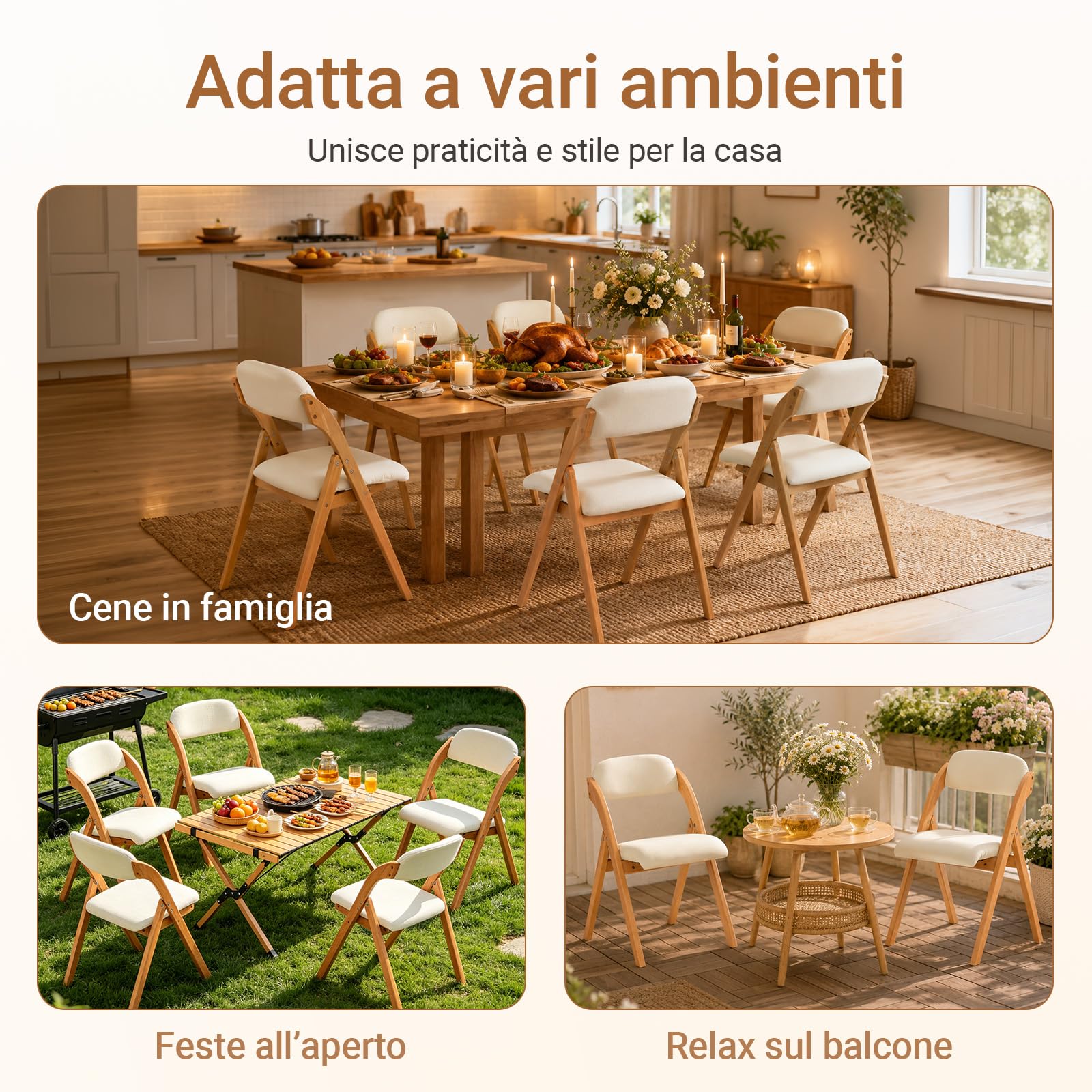 SoBuy Sedia Pieghevole in Legno Set da 2 Poltrona Imbottita da Cucina, Sedie da Interno per Ufficio, Balcone, Giardino – Sedie Pieghevoli Salvaspazio Richiudibili in Faggio, Bianco FST92-Wx2