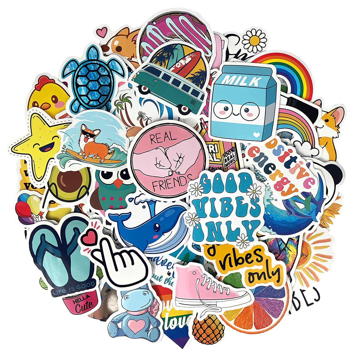 allydrew Waterproof Vinyl Stickers for Water Bottles, Laptop, Phones, Skateboards, Decals for Teens, 100pcs, Groovy Vibes
