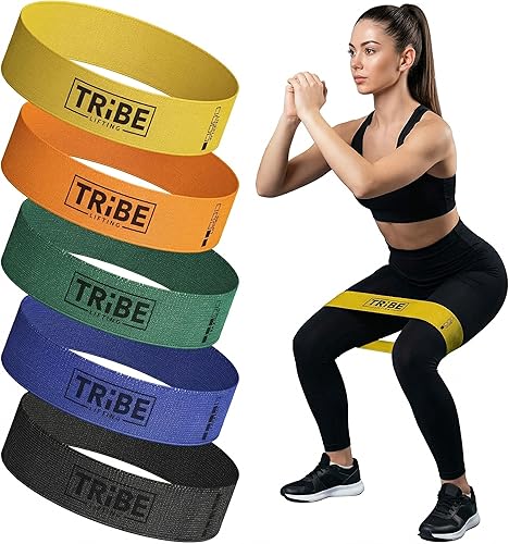 Tribe Lifting - Bandas de resistencia de tela para glúteos y piernas | Juego de 5 bandas de tela para entrenamiento | Bandas gruesas de glúteos para