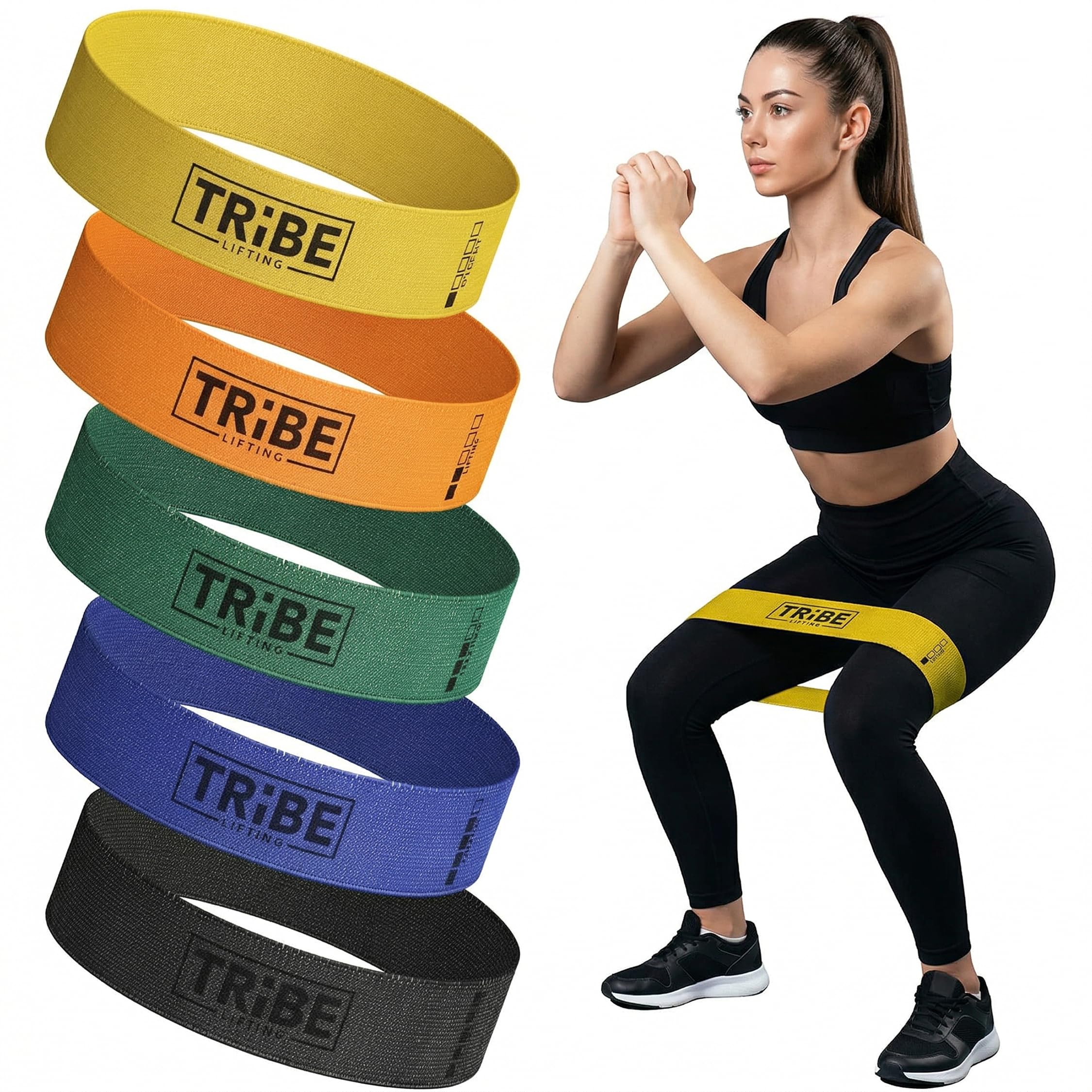 - Tribe Lifting Fabric Resistance Bands for Working Out - 5 Exercise Bands Set for Legs and Glutes - Booty Bands for Women and Men - Thick Cloth Workout Bands for Physical Therapy, Hip Training