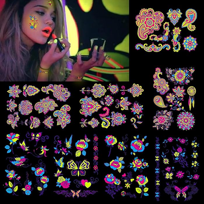 Buy HOWAF 8 Large Sheets Neon Temporary Tattoos,60 + Shimmer Designs