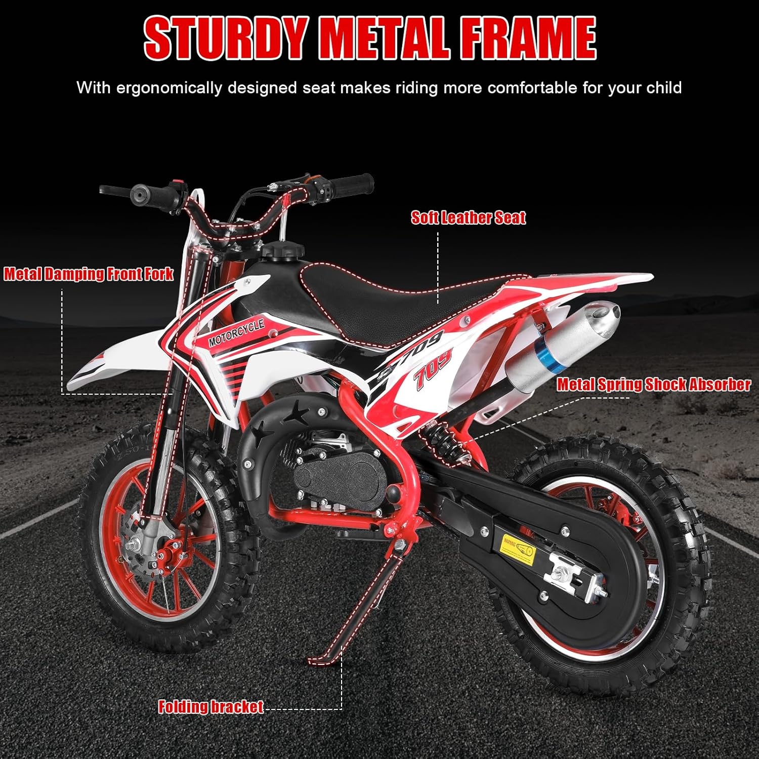 YOXIER 50cc 2-Stroke Kids Dirt Bike,Mini Dirt Bike,Dirt Bike for Kids 8-14,Gas Power Pocket Rocket Bike,Gas Motorcycle with Front Rear Disc Brakes,Off Road Mini Motorcycle Max Load 330Lbs Red