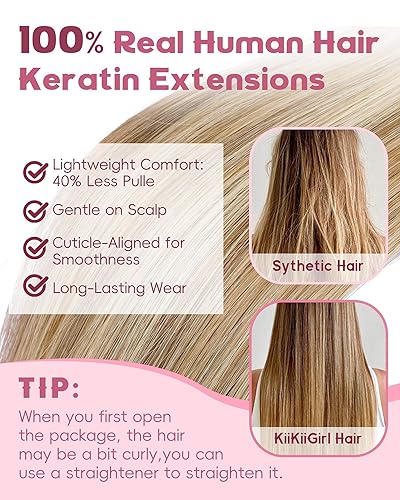 Miniatura 7 de KiiKiiGirl Micro Link - Extensiones de cabello humano virgen Remy, rubio, 18 pulgadas, microenlace, cuentas de cabello, extensiones de cabello
