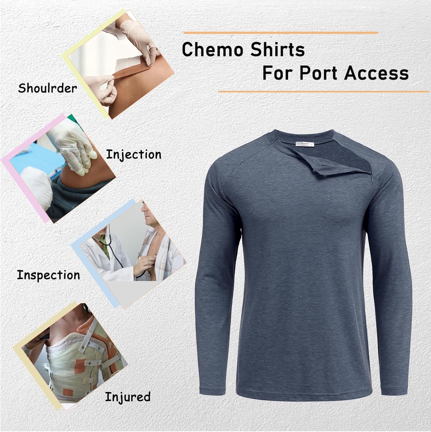 Deyeek Unisex Chemo Shirts for Port Access Chemotherapy Must Haves Long Sleeve Cancer Care Package for Men - Image 5