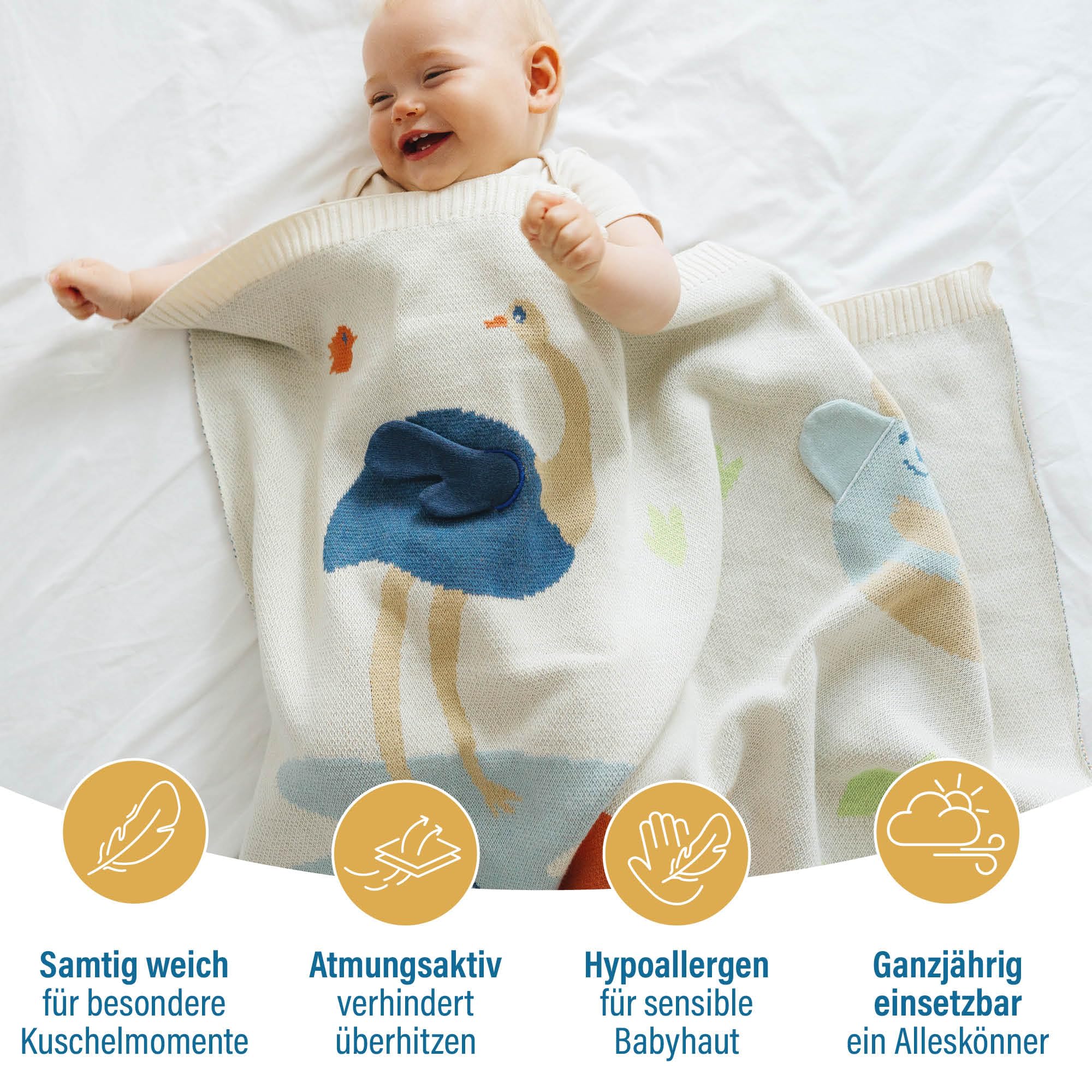 Merle Toys® Manta para bebé de algodón, 100 % orgánico, con certificación GOTS & Oeko-Tex, manta de punto para recién nacidos, regalo de nacimiento para niñas y niños, manta para bebé, amigos de