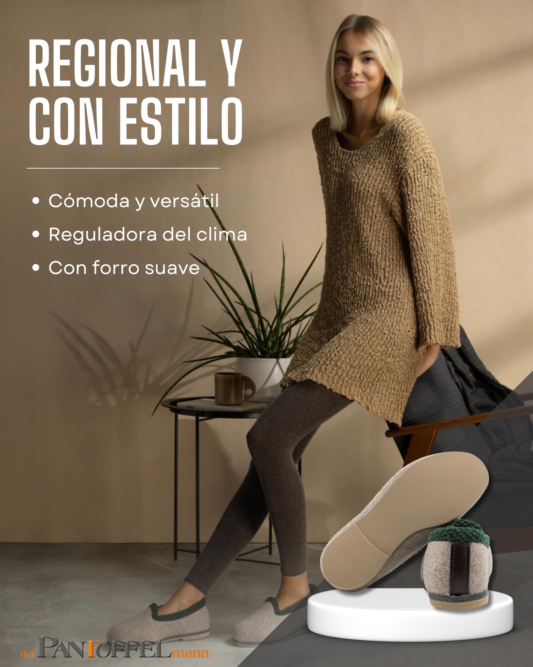 Pantoffelmann Pantuflas de fieltro con suela de goma I De fieltro de lana 70% o 100% I Gris I Tallas 37-51 I Pantuflastranspirables y antideslizantes I Pantuflas cálidas para hombre y mujer