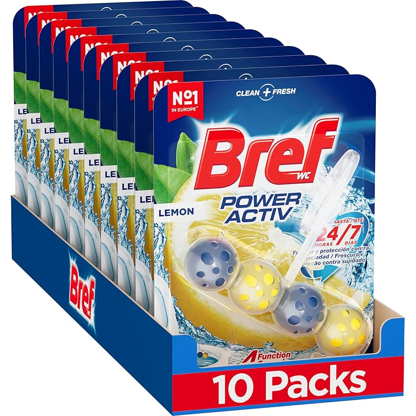 Bref WC Power Activ Lemon, Detergente WC profumatore, Pulizia e Freschezza, Formato Scorta da 10 confezioni
