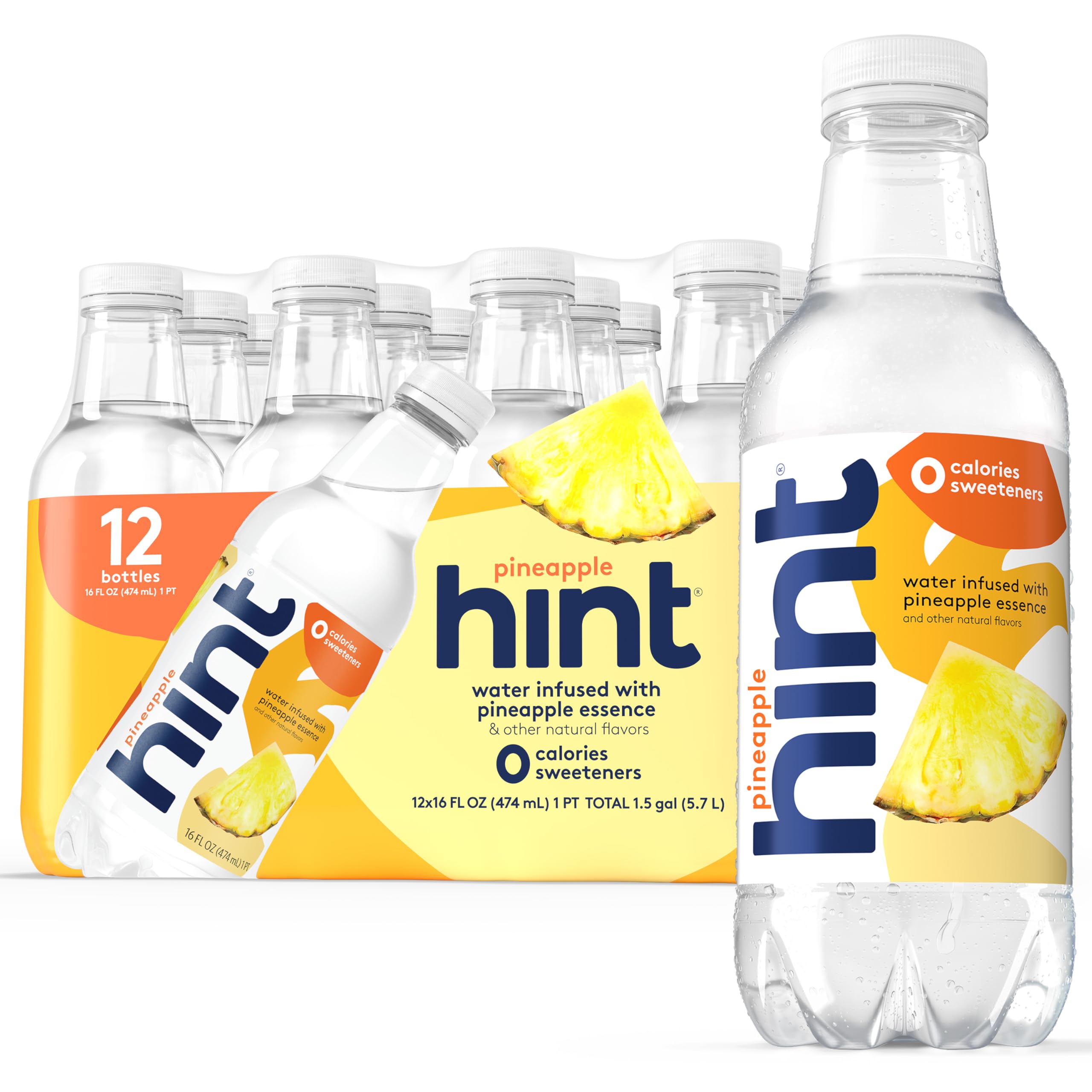 Hint Water Pineapple , Pure Water Infused with Pineapple, Zero Sugar, Zero Calories, Zero Sweeteners, Zero Preservatives, Zero Artificial Flavors 16 Fl Oz (Pack of 12)