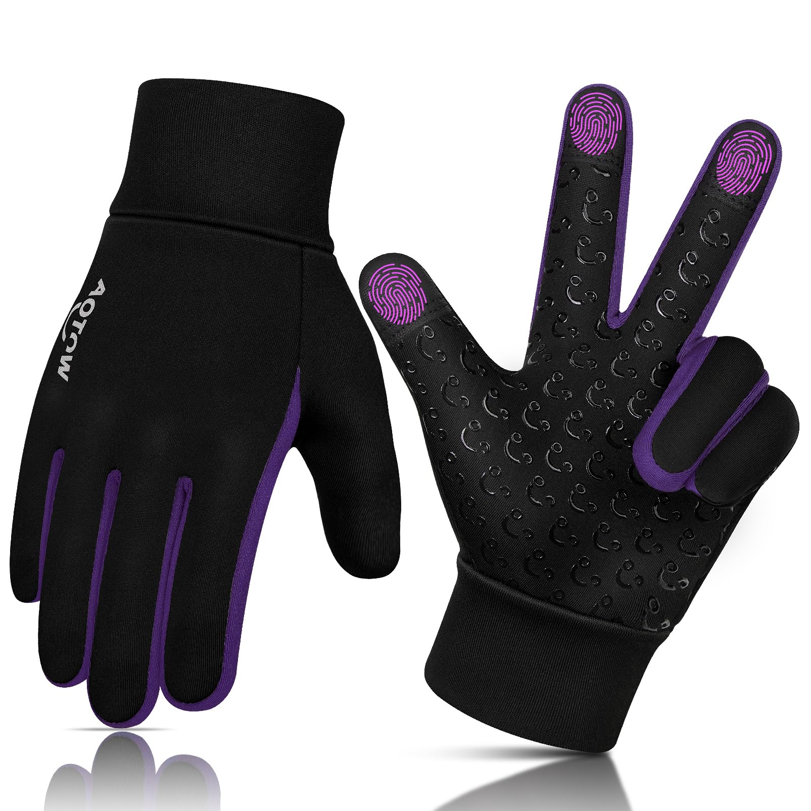 AOTOW Kinder Handschuhe Winter Thermo Laufhandschuhe - Touchscreen Fahrradhandschuhe Warm Kinderhandschuhe Winddichte Warme Fahrrad Handschuh Softshell Reithandschuhe für 4-12 Jahre Kind Jung