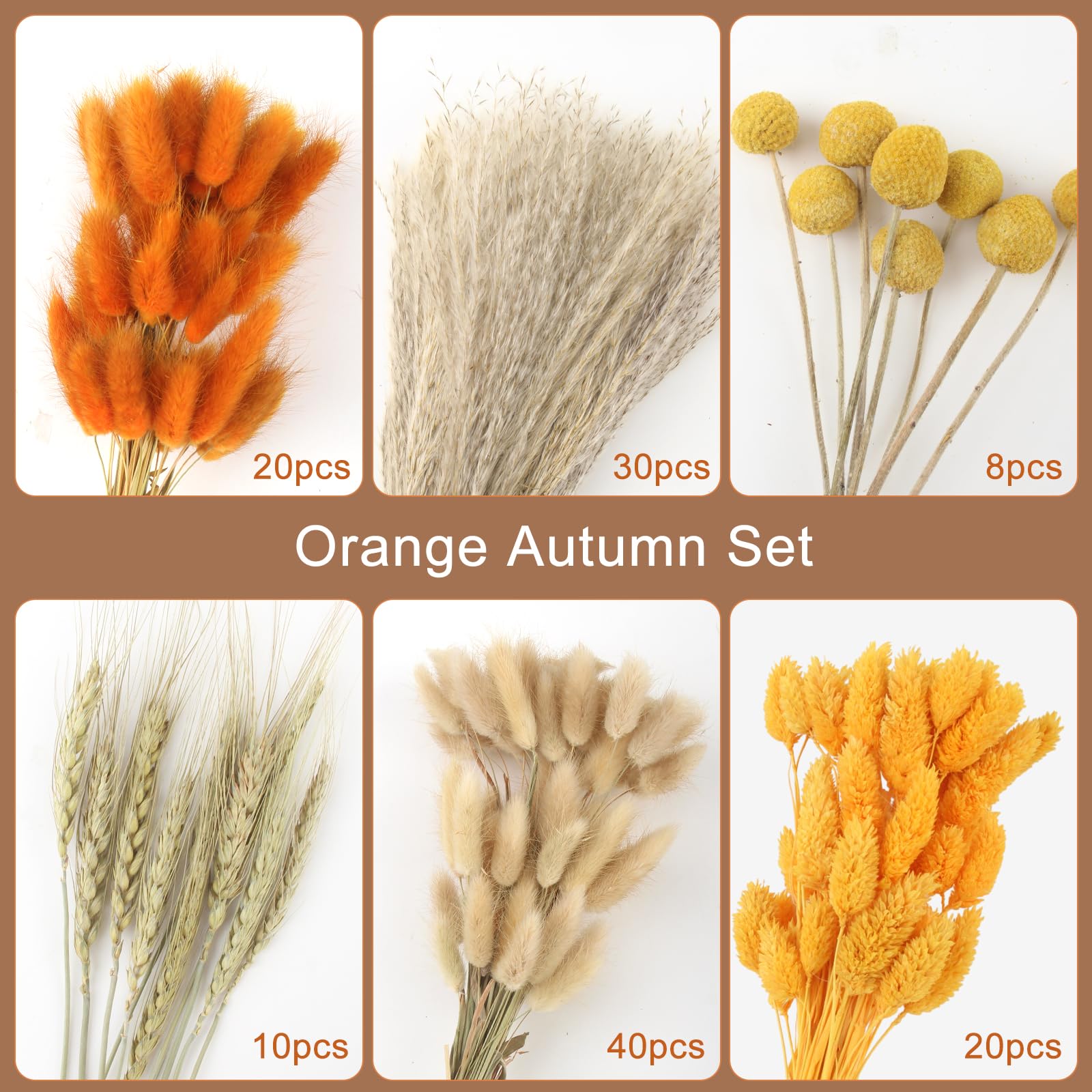 128 Pezzi Bouquet di Fiori Secchi Arancio, Fiori Secchi Decorativi Autunno, Erba di Pampa Essiccata Naturale, Bouquet di Erba Della Pampas per Bomboniere,Matrimonio,Decorazione Della Casa e Partito