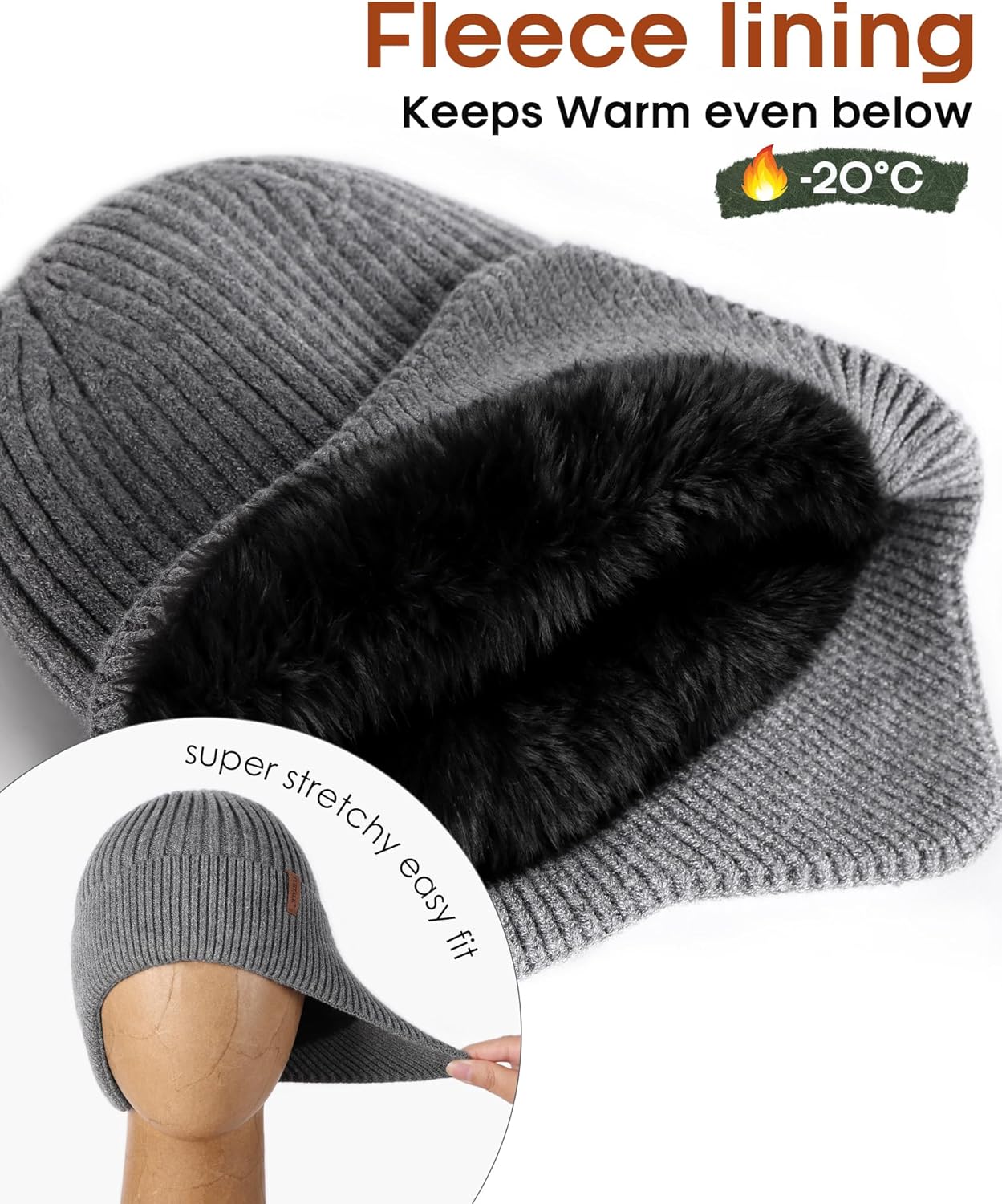 FURTALK Mens Winter Knit Beanie with Earflap Neck Warmer and Gloves Set Warm Fleece Lined Skull Cap