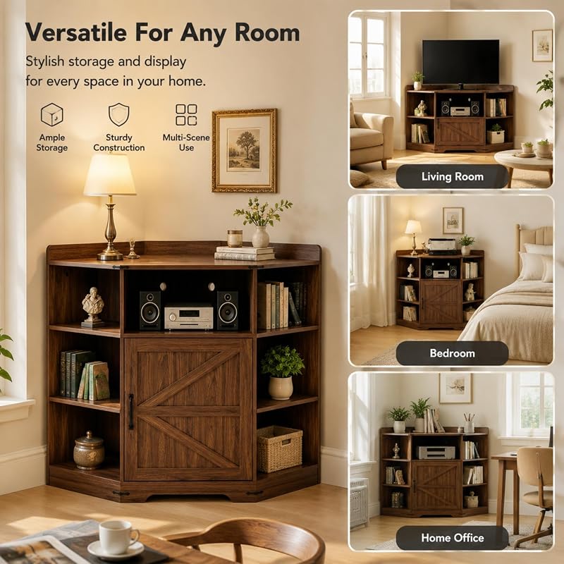 Corner Storage with Charging Station, Walnut Holds Up to 43‑Inch TV image 6