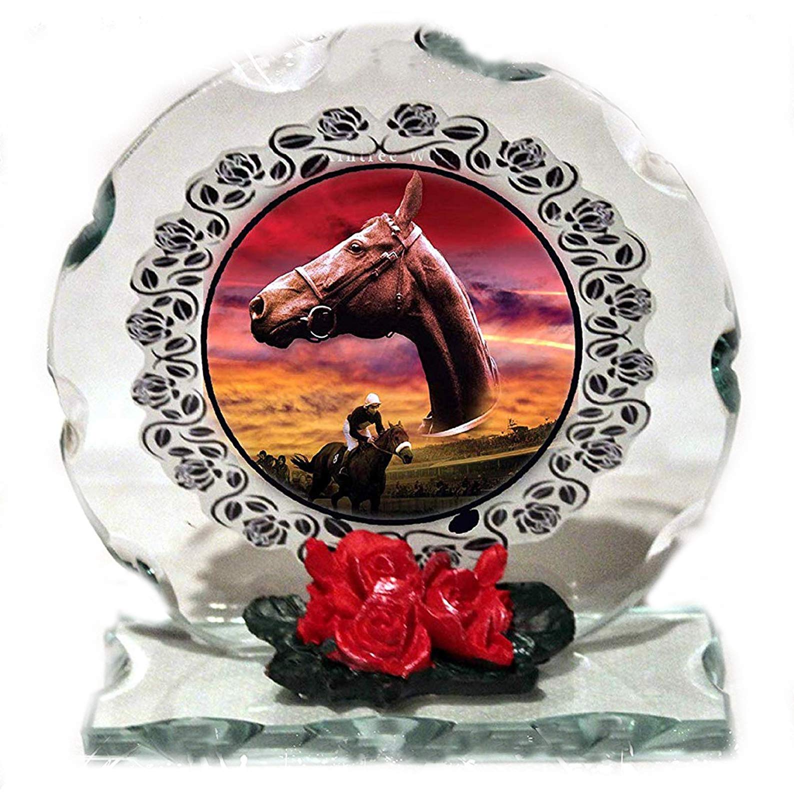 Cellini Plaques Red Collectable Custom Made To Order Cut Glass Rum Plaque Race Horse For Any Occasion For The Horse Lover