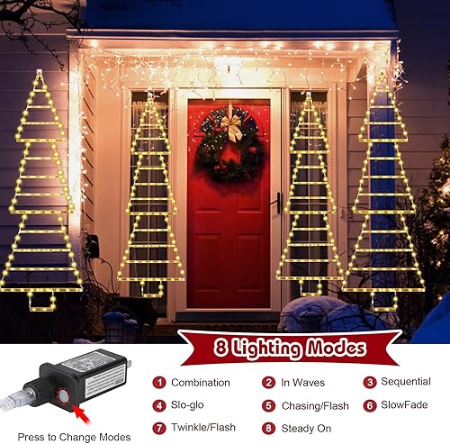 Miniatura 5 de Luces de decoración de Navidad para exteriores, luces LED de Navidad de 4.6 pies, 175 luces LED de escalera, luces colgantes de pared de Navidad con