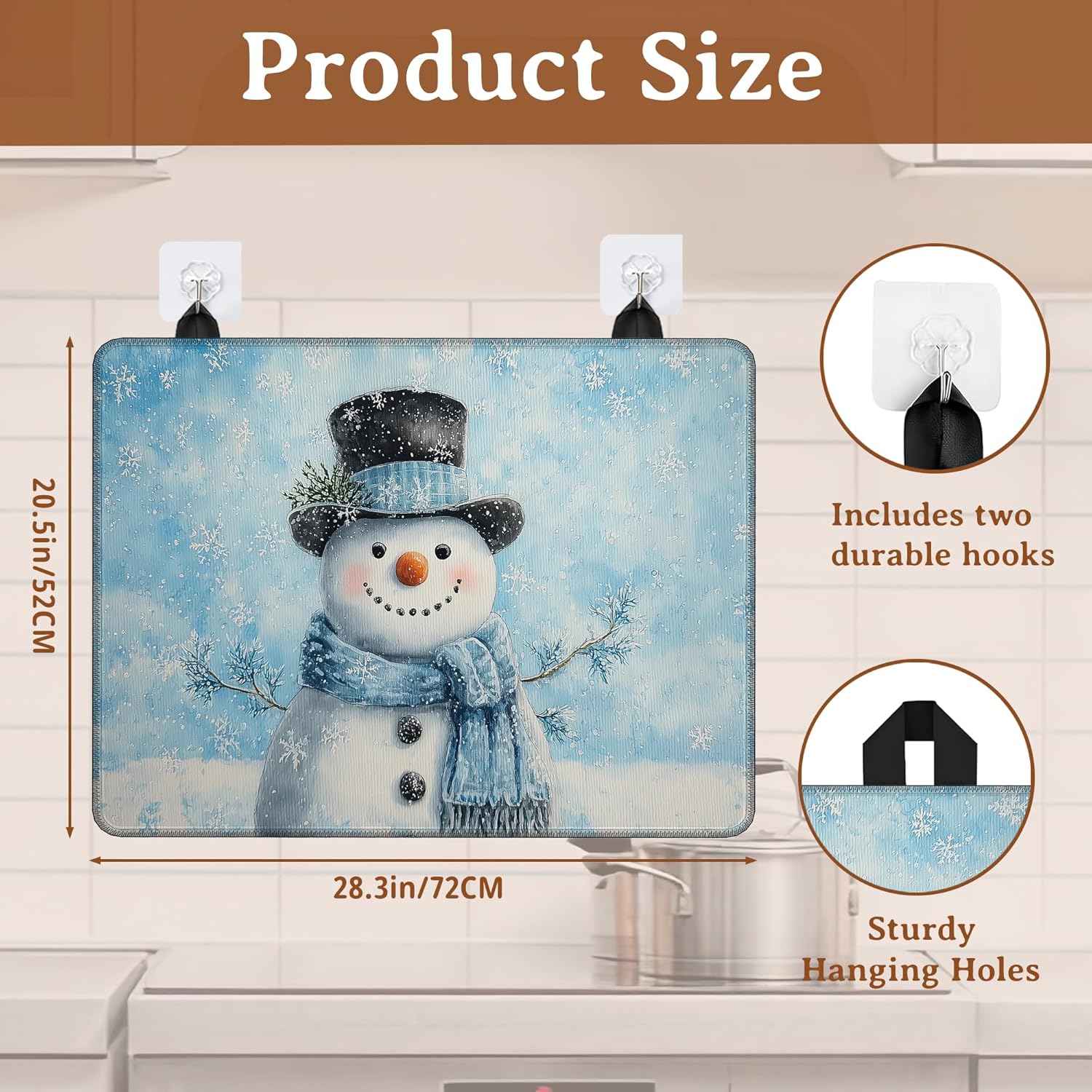 Stove Top Cover for Electric Stove,Christmas Snowman Heat Resistant Glass Cooktop Cover for Kitchen Countertop Protector Dish Drying Mat 28.5×20.5in