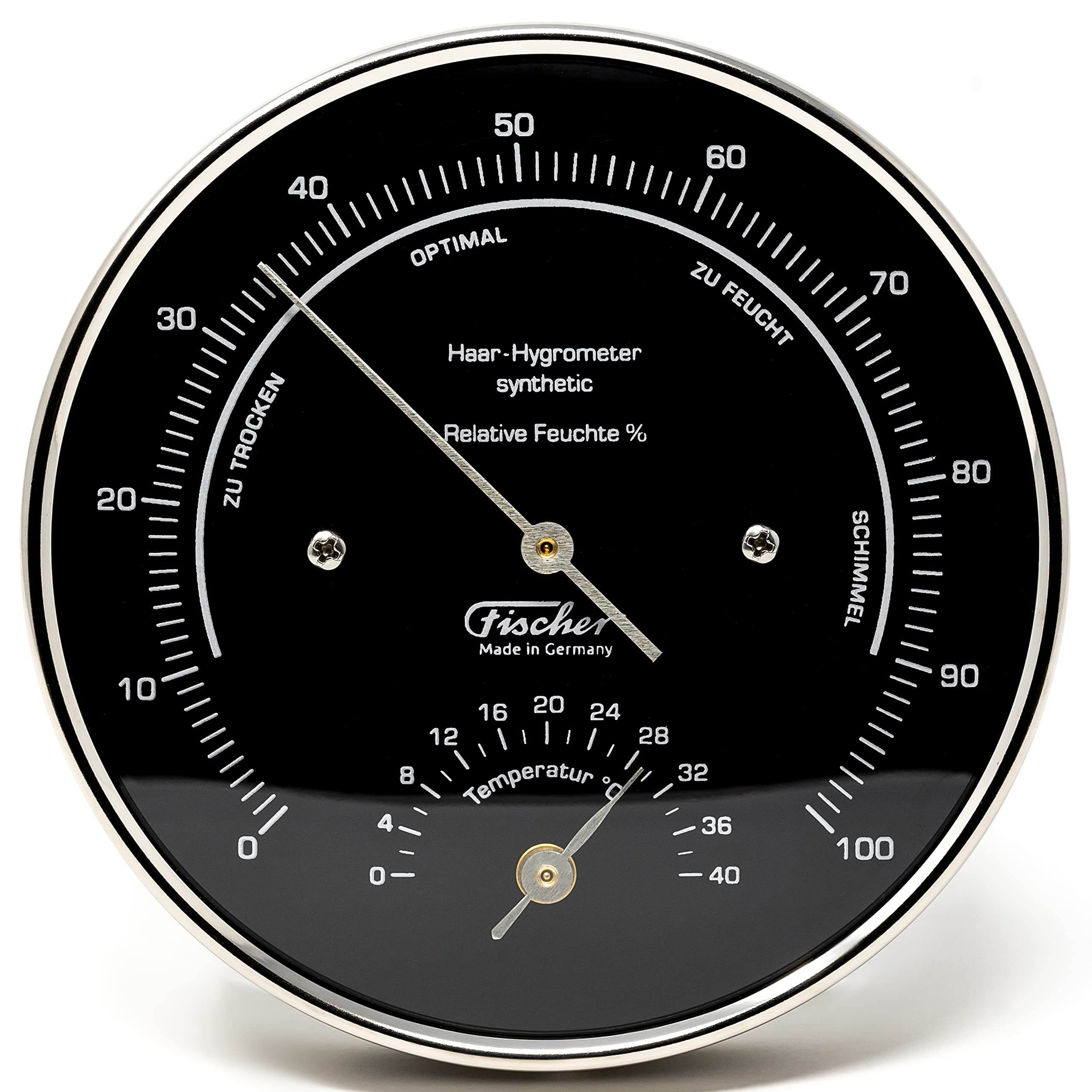 Fischer 122.01.06HT Hygromètre d'intérieur en acier inoxydable 103 mm Fabriqué en Allemagne