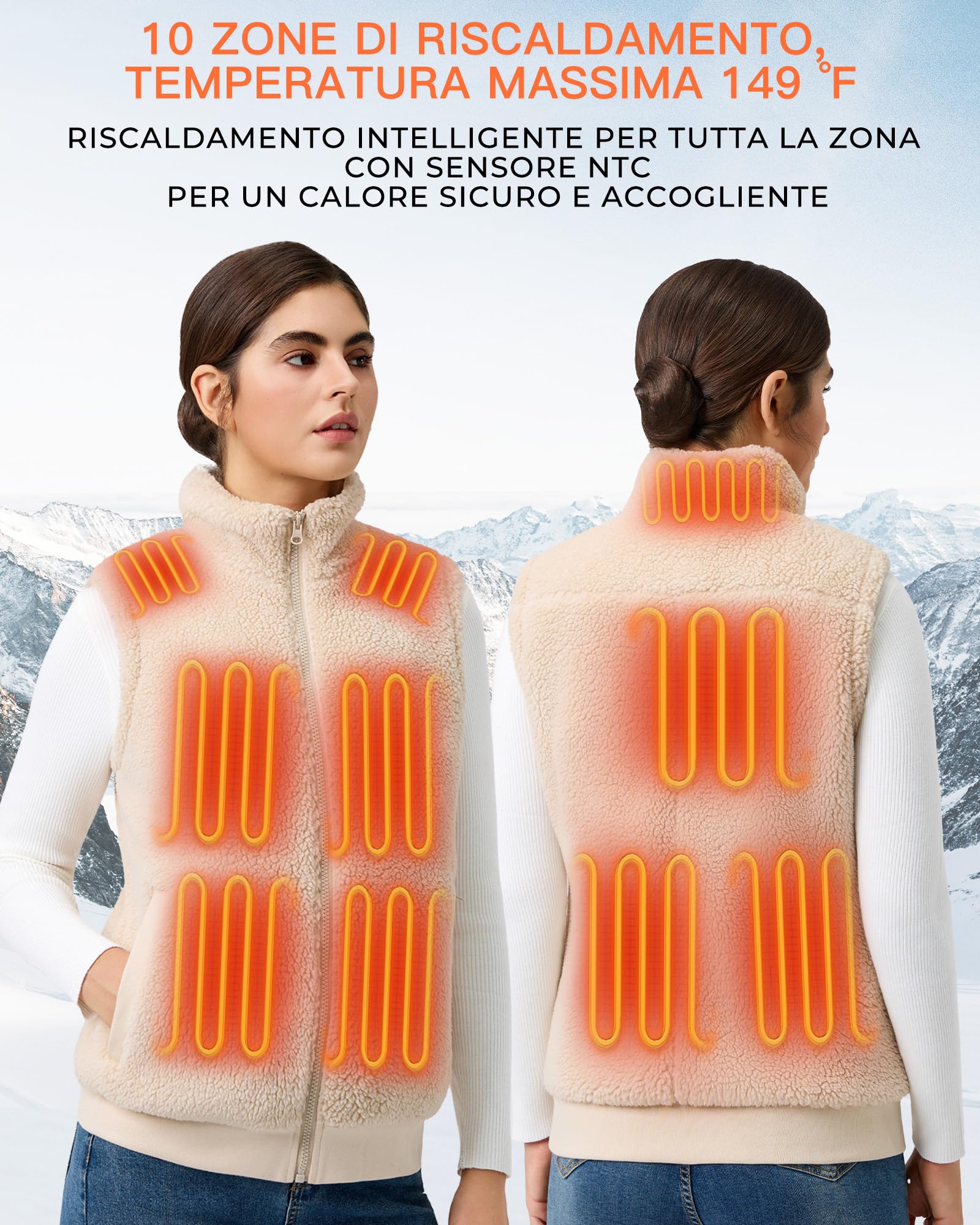 Topdot Gilet Riscaldato Donna, Pile Gilet Termico con Batteria 16000mAh | 10 Zone di Riscaldamento con 3 Temperature, Pile Peloso Elettrico Gilet Termico Leggero per Lavori All'aperto