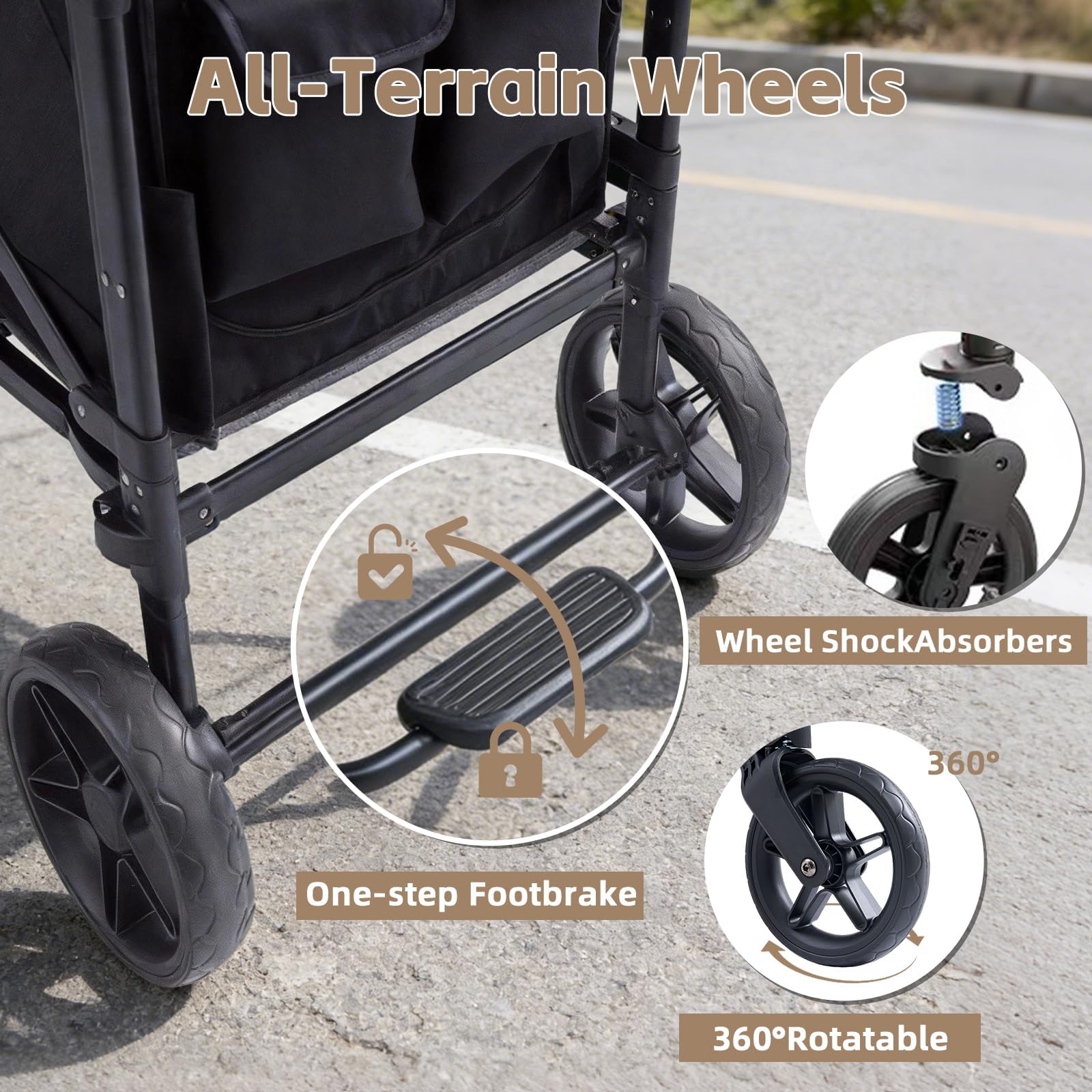 Bollerwagen Faltbar für 2-4 Kinder, Duo Schiebegriff Handwagen mit Dach, Bollerwagen Kinder 4 Sitzer für Ausflug Strand Camping