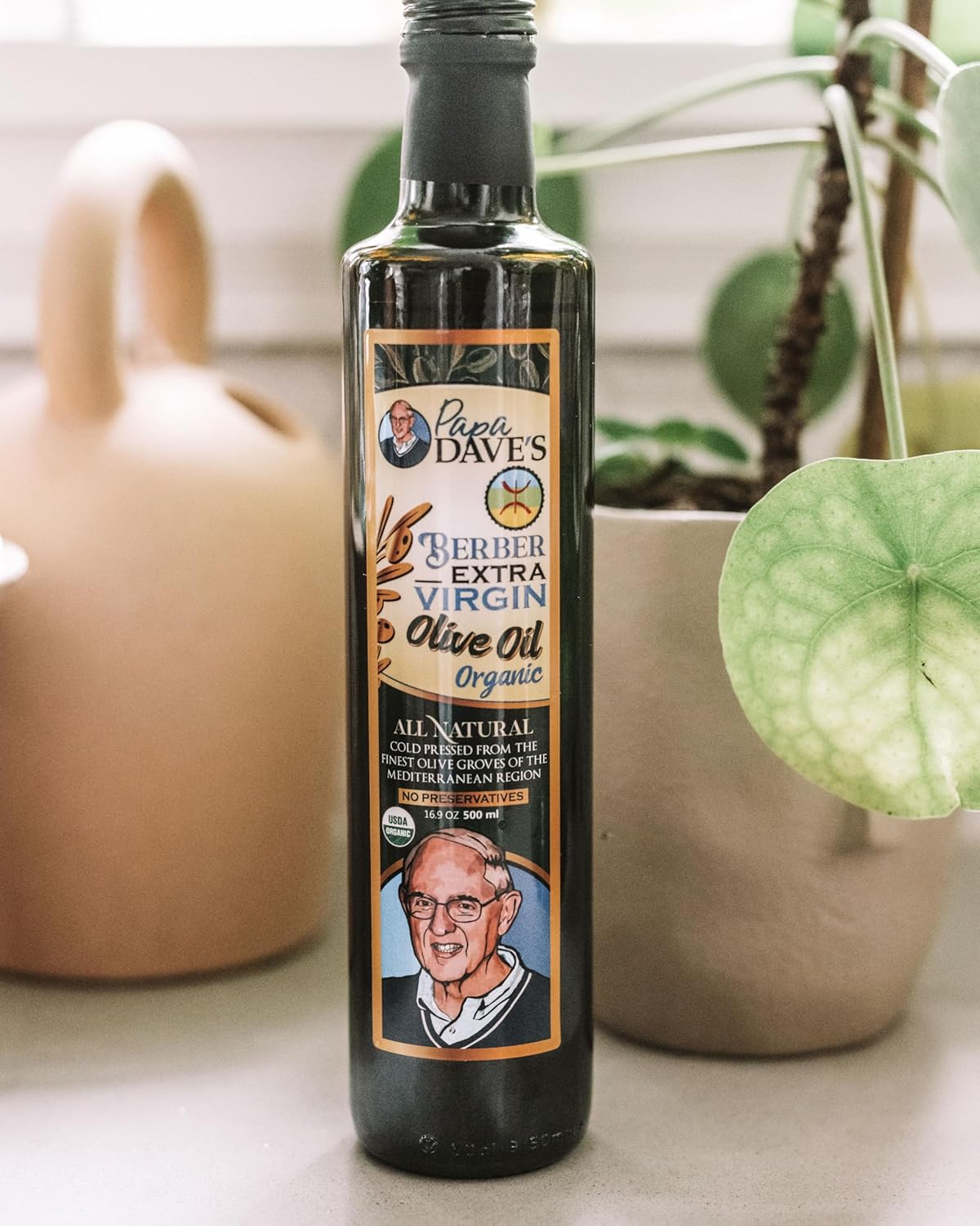 Papa Dave's Certified USDA Organic Extra Virgin Olive Oil, Contains Polyphenol First Cold Pressed, Mediterranean Rich Olive Oil for Salad Dressing, Pasta, Sauces, Roasting - Naturally Gluten-Free, Non-GMO, 16.9 Oz, Single Bottle