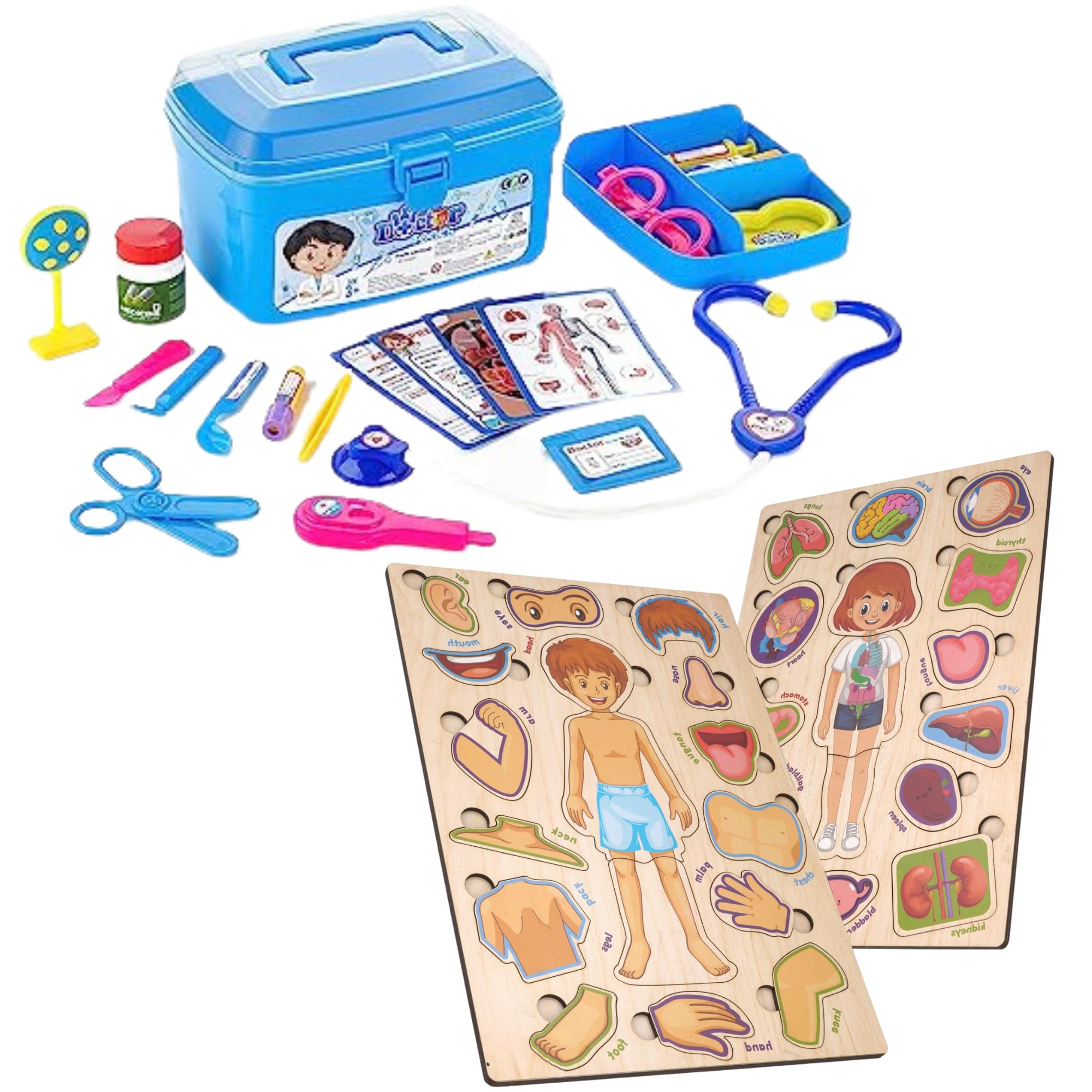 Lefan Pretend Playset Doctor kit for Kids | Portable Doctor Play Set Toys with Suitcase | Doctor Set for Kids Age 3 Years Above Wooden Body Part Puzzle (Doctor Set & Body Part Combo) (B0CJ6N2VP3) Amazon Price History, Amazon Price Tracker