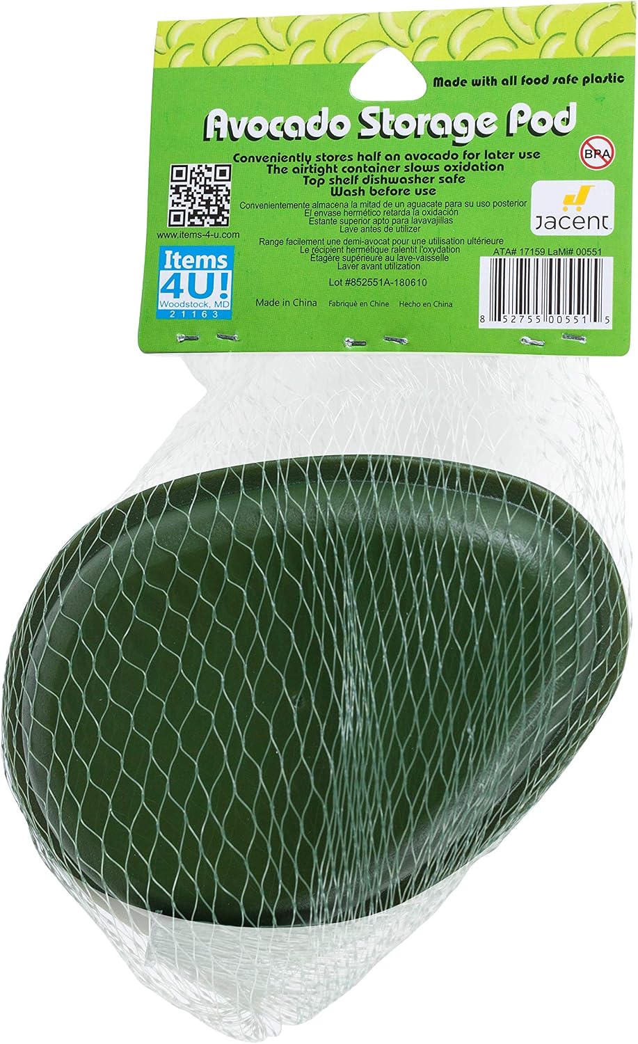 Jacent Green Plastic Avocado Storage Keeper Pod - 1 Pack