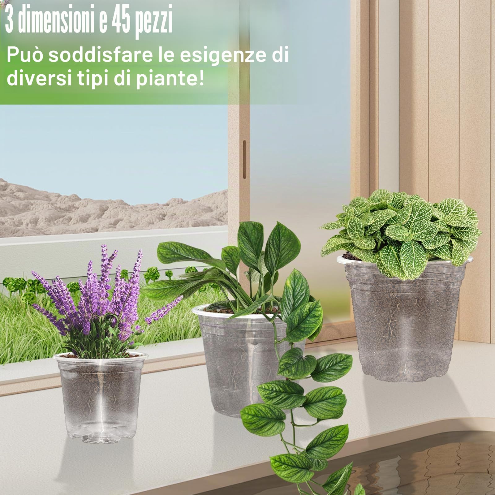 45 Pezzi Vasi per Piante Trasparenti 13/15/18cm Vaso per Orchidee con Fori Drenaggio Vasi in Plastica per Piantine Vaso da Vivaio in Plastica per Giardino Balcone Interni ed Esterni
