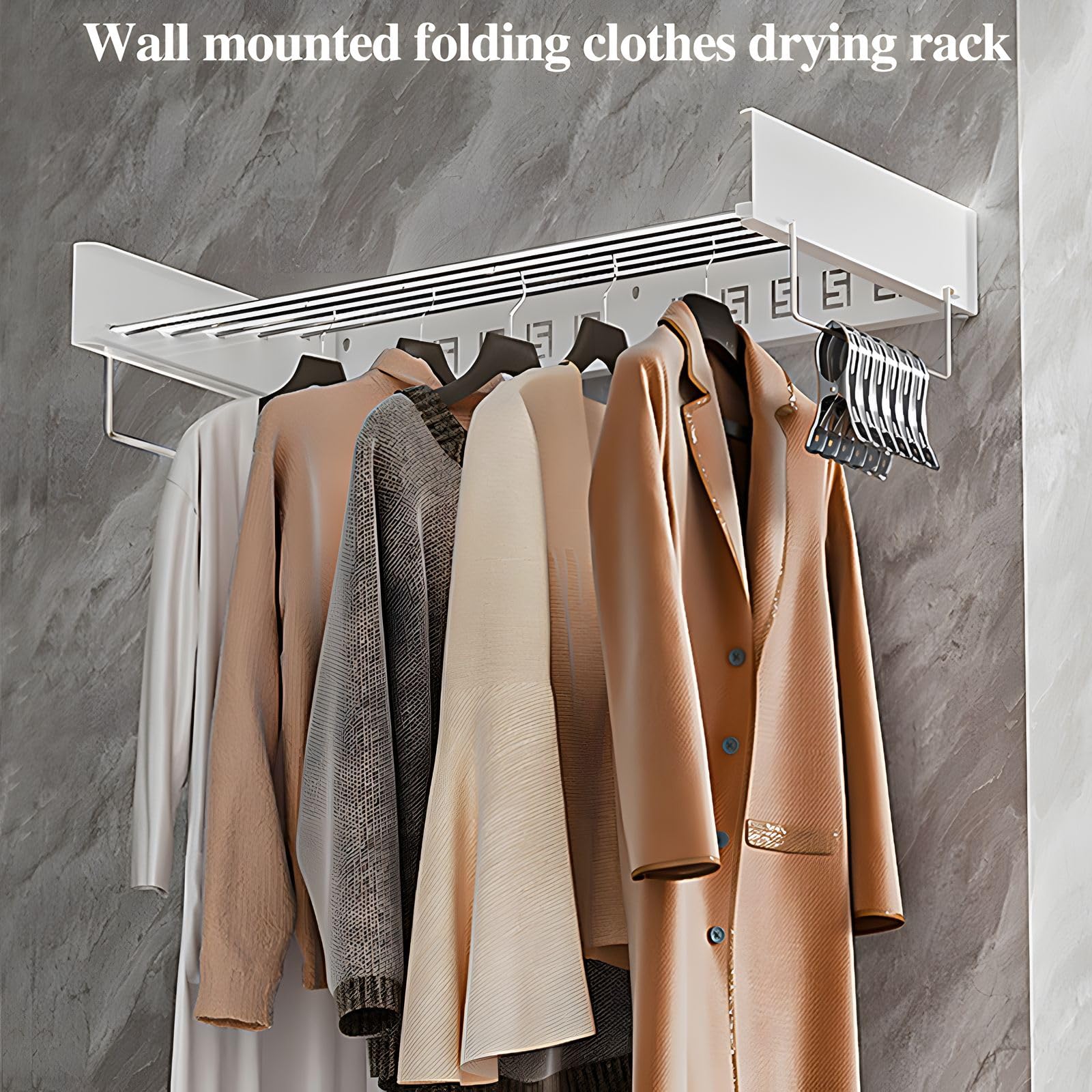Wäscheständer Wandmontage, 80cm Ausziebar Wandtrockner mit Zwei Zuglaschen, Edelstahl Wand Klappbar Wäschetrockner, Platzsparender Wandmontiert Wäscheleine für Indoor & Outdoor Balkon, Weiß