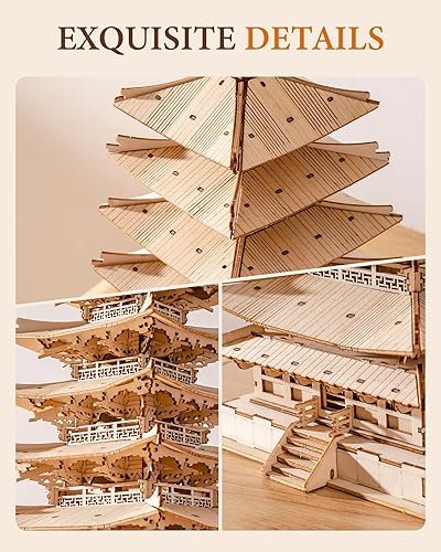 Miniatura 5 de Rolife Kits de modelos de madera para adultos para construir rompecabezas 3D DIY pagoda de cinco pisos regalos únicos para amigos o familiares