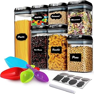 7 Pcs Airtight Food Storage Container Set - Kitchen & Pantry Organization Containers with Labels & Marker - BPA-Free,Clear...