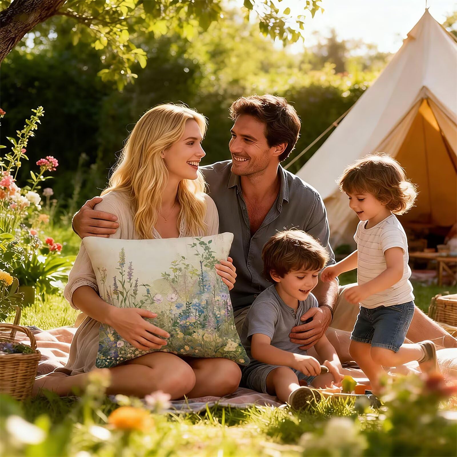 Generisch Outdoor Kissen Wetterfest 60x60cm Botanischer Dekokissen Kissenbezüge Blume Kissenhülle Sommer Sofakissen für Wohnzimmer Schlafzimmer Garten Dekorative 2er Set. Q-2144