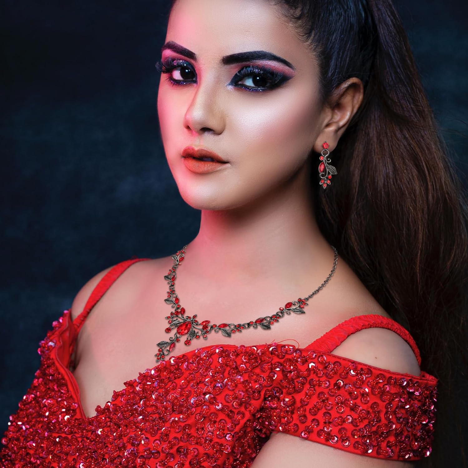 EVER FAITH Wedding Jewelry Sets for Bride, Austrian Crystal Gorgeous Cluster Floral Vine Leaf Marquise Teardrop Necklace Earrings Set for Women - Image 3