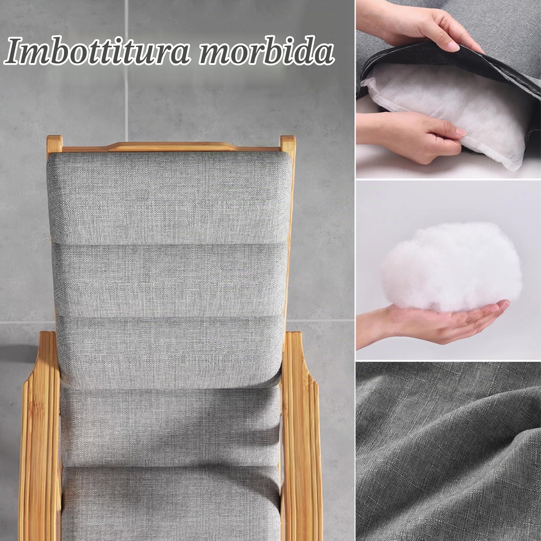 Sedia a Sdraio in Legno Sedia Reclinabile da Esterno, Lettino Prendisole da Giardino Regolabile in 5 Posizioni, Poltrona Salotto Pieghevole per Balcone Terrazza, con Cuscino