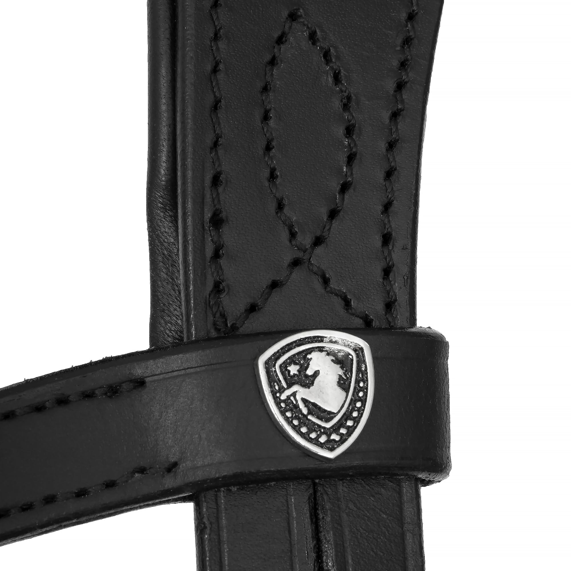 Ledertrense mit Kristallen Anatomisch gepolstert Komplettes Set inkl. Zügeln Elegantes Stirnband Komfort Pferd Schwarz Silber Full Warmblut