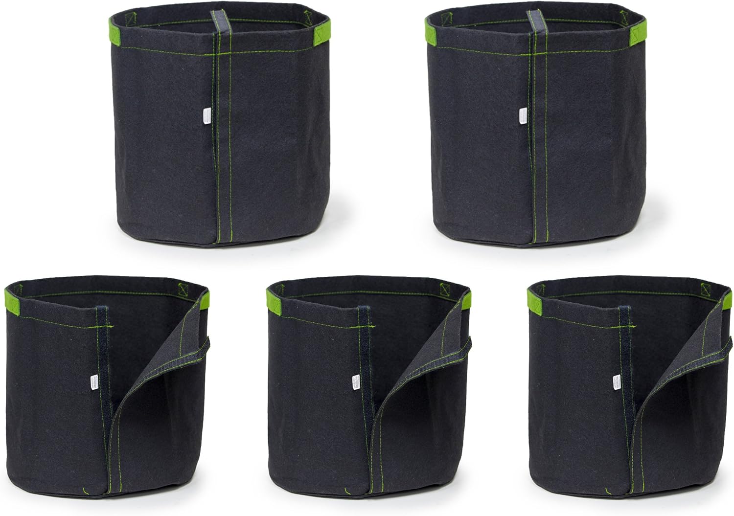 5pcs 2-Gallon Transplanter Fabric Pots, 5-Packs Reusable Planters Nursery Aeration Grow Bags, Velcro-Seamed w/Handles (Black)