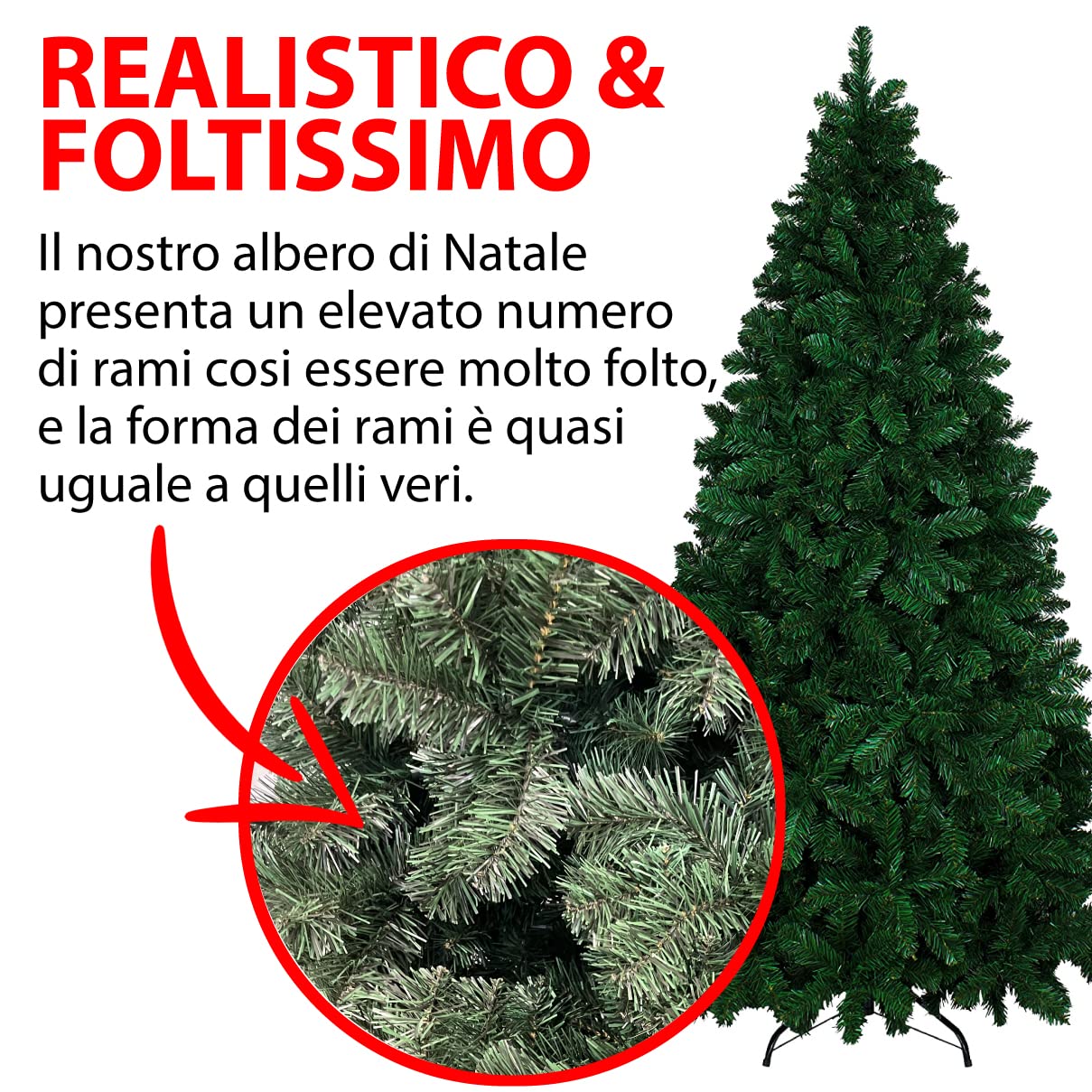 Albero Di Natale 240 Cm Con Sacca Effetto Reale 1516 Rami Foltissimo Molto Folto Rami A Gancio Base A Croce Sicura In Metallo Doppia Foglia Colorata In PVC Abete Natalizio (240 Cm, 1516 Rami)