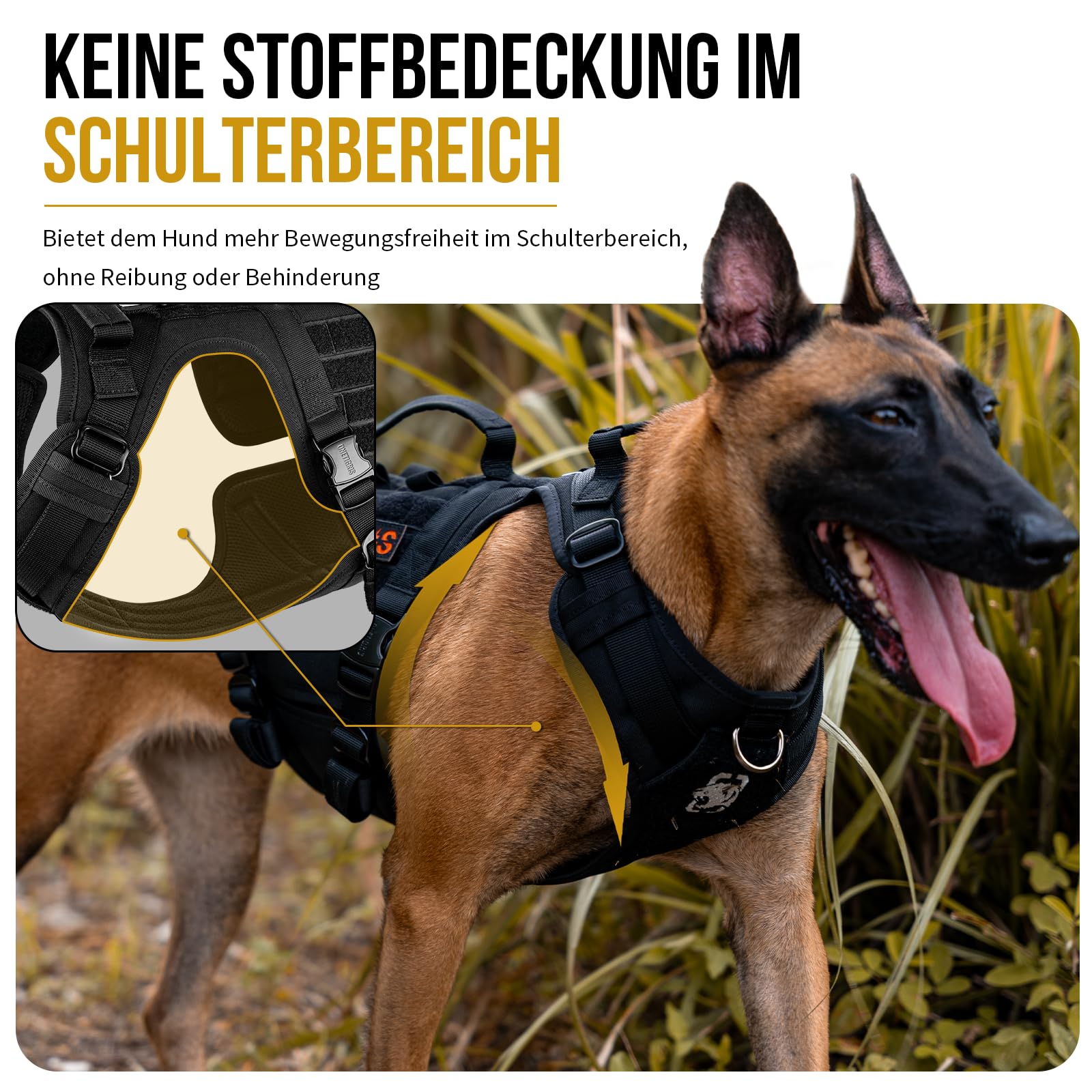OneTigris Hundegeschirr, Titan-Flow Metallschnalle Geschirr, Schwarz L