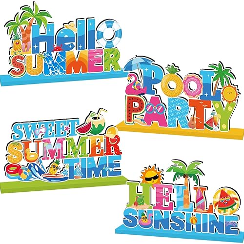4pcs Summer Party Decorations Wooden Table Centerpiece Hello Summer Table