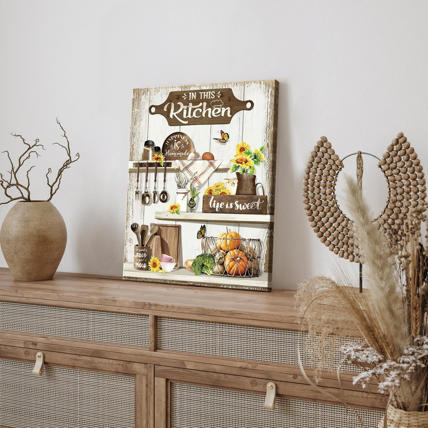 Dazzlewall Framed Farmhouse Kitchen Wall Art Decor Rustic Sunflower Wall Decor Kitchen Quotes Print Painting for Restaurant Dining Room 12x16 in - Image 2