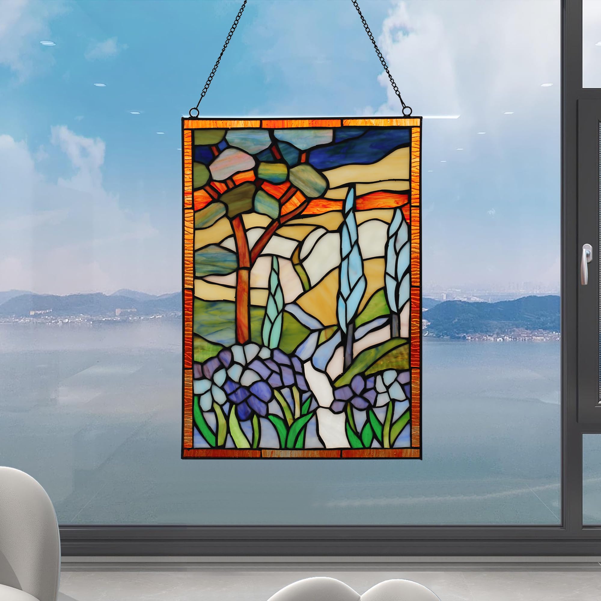 USステンドグラス 8.75 フィン ハンドメイド 新品未使用 ステンドグラス アンティーク風 装飾 W480×H400×T6 INK-Sglass8